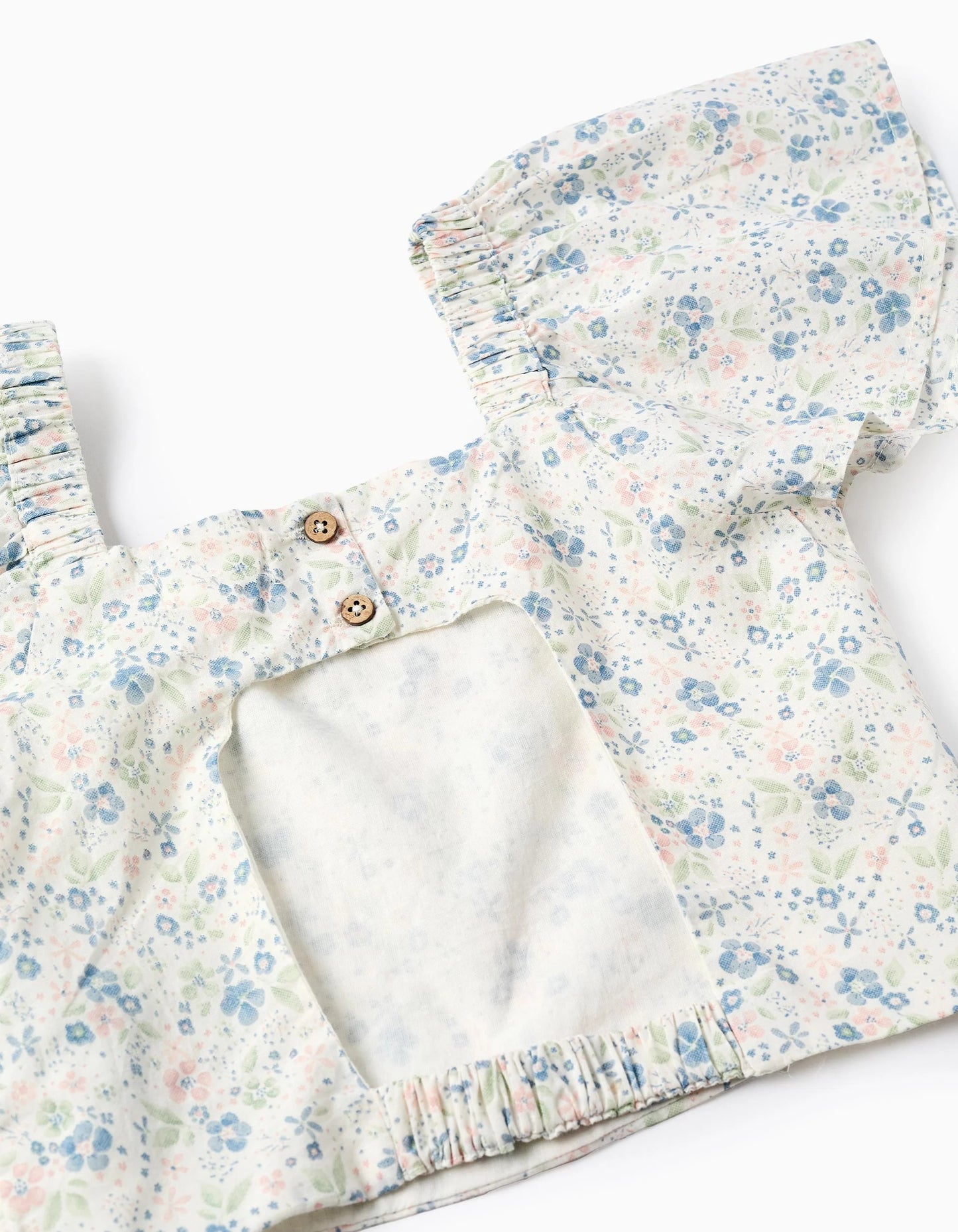 Floral Top with Butterfly Sleeves and Open Back for Girls, White