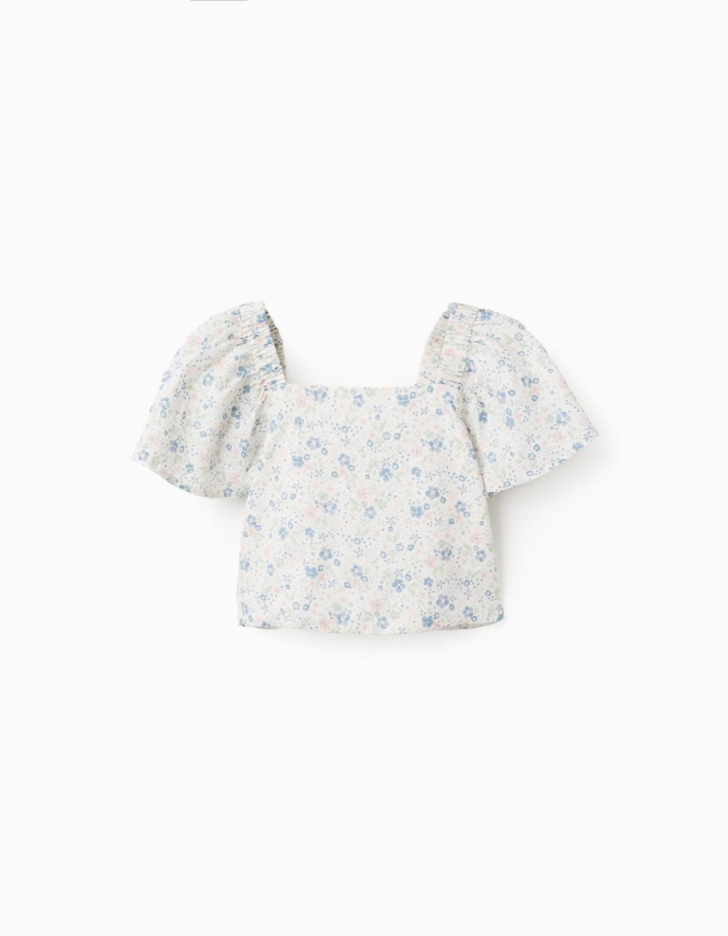 Floral Top with Butterfly Sleeves and Open Back for Girls, White