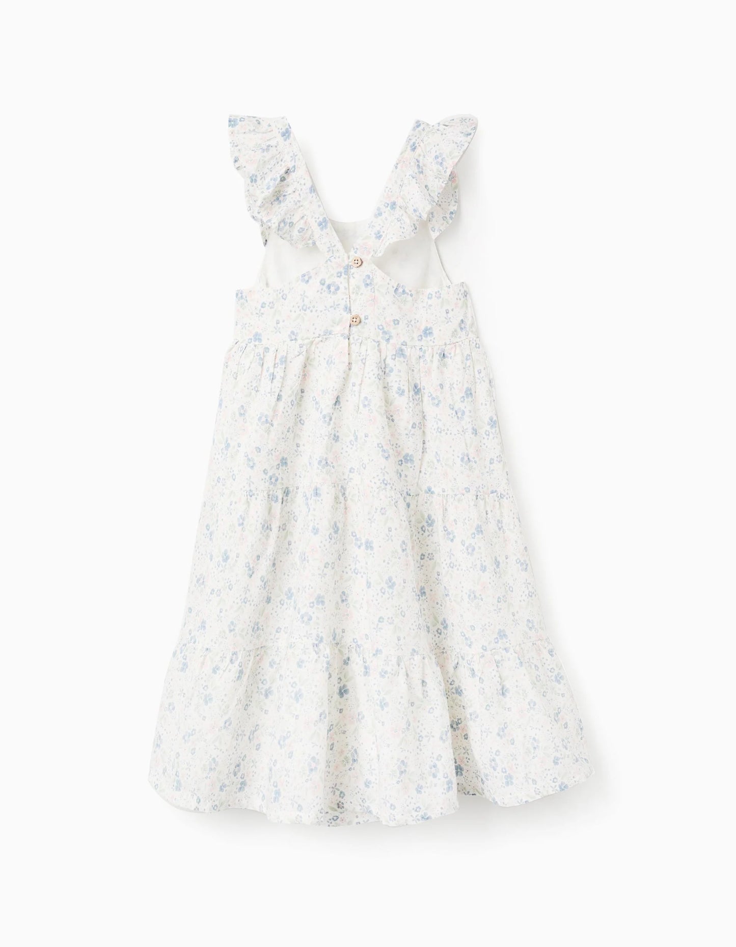 Floral Cotton Dress with Ruffles for Girls, White