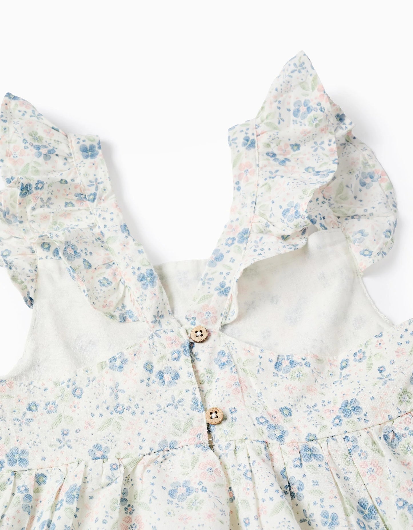 Floral Cotton Dress with Ruffles for Girls, White