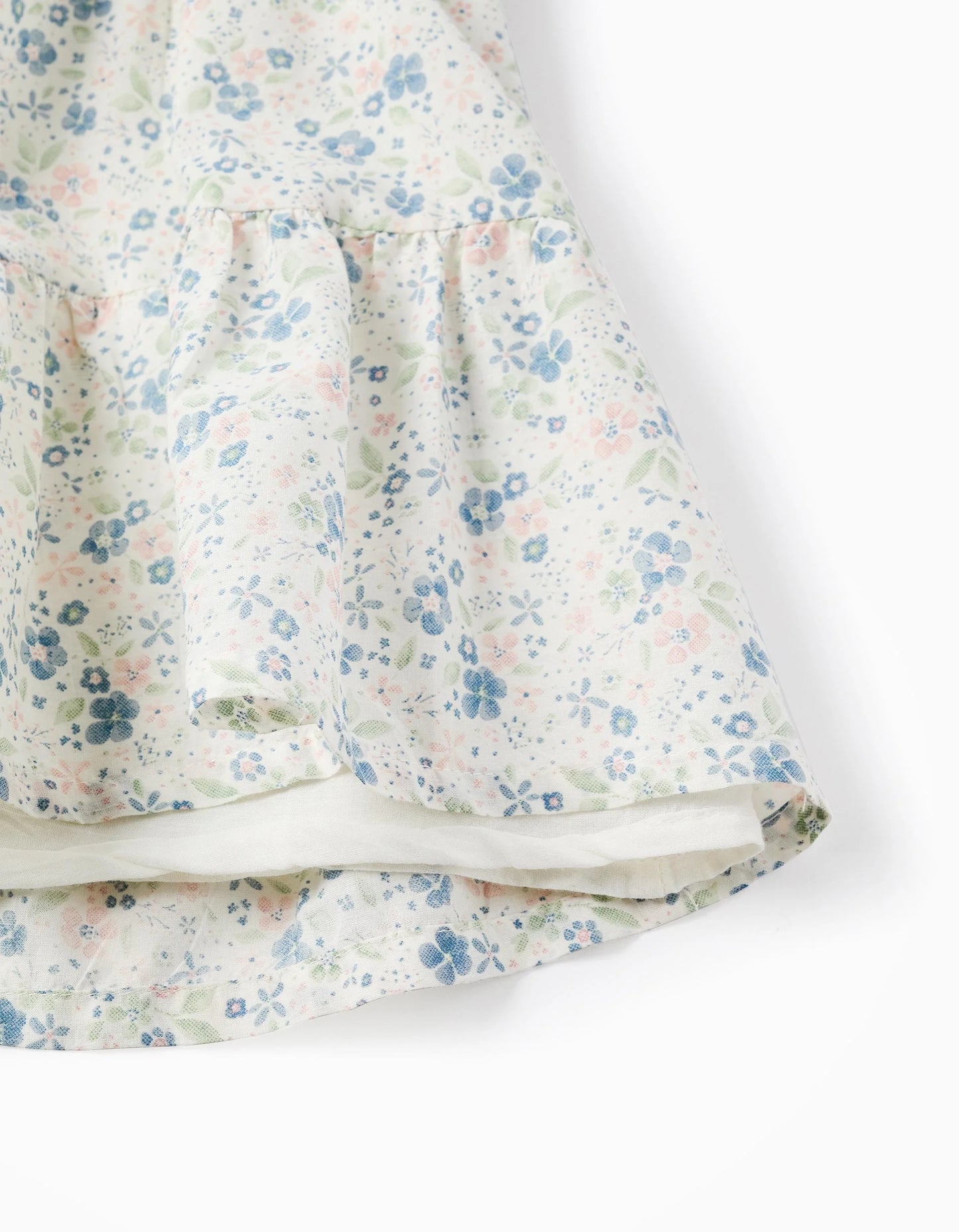 Floral Cotton Dress with Ruffles for Girls, White