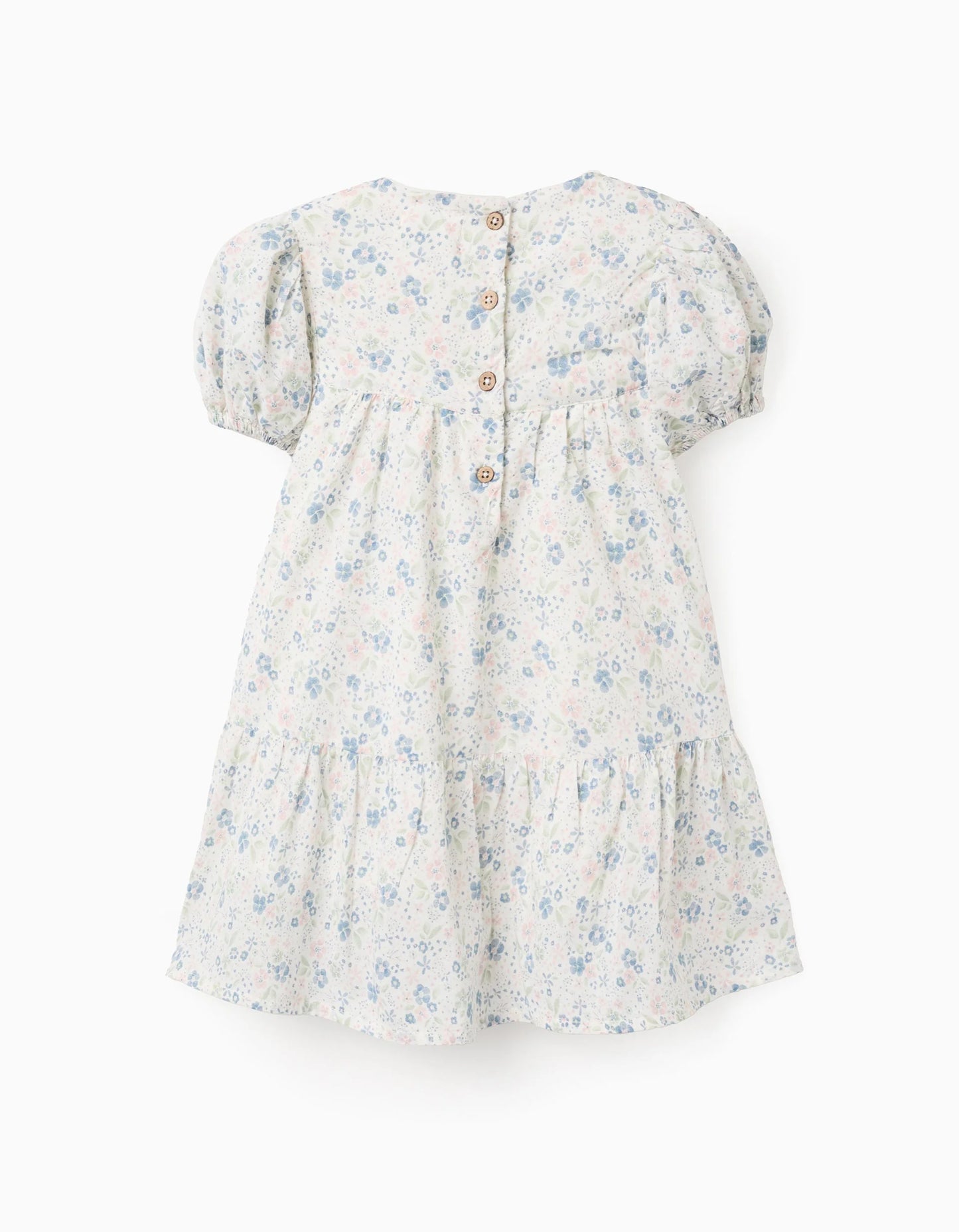 Cotton Floral Dress for Baby Girls, White/Blue/Pink/Green