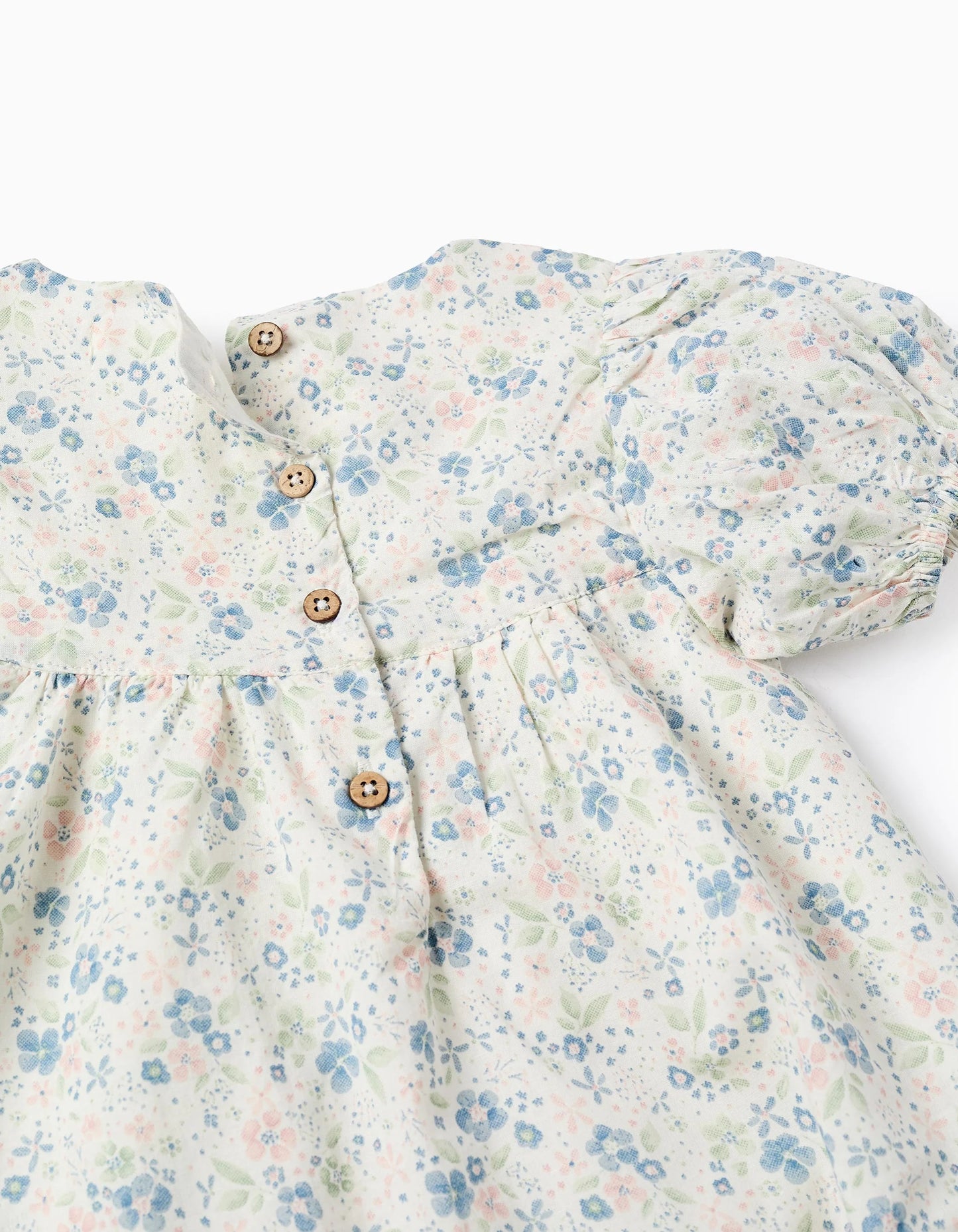 Cotton Floral Dress for Baby Girls, White/Blue/Pink/Green