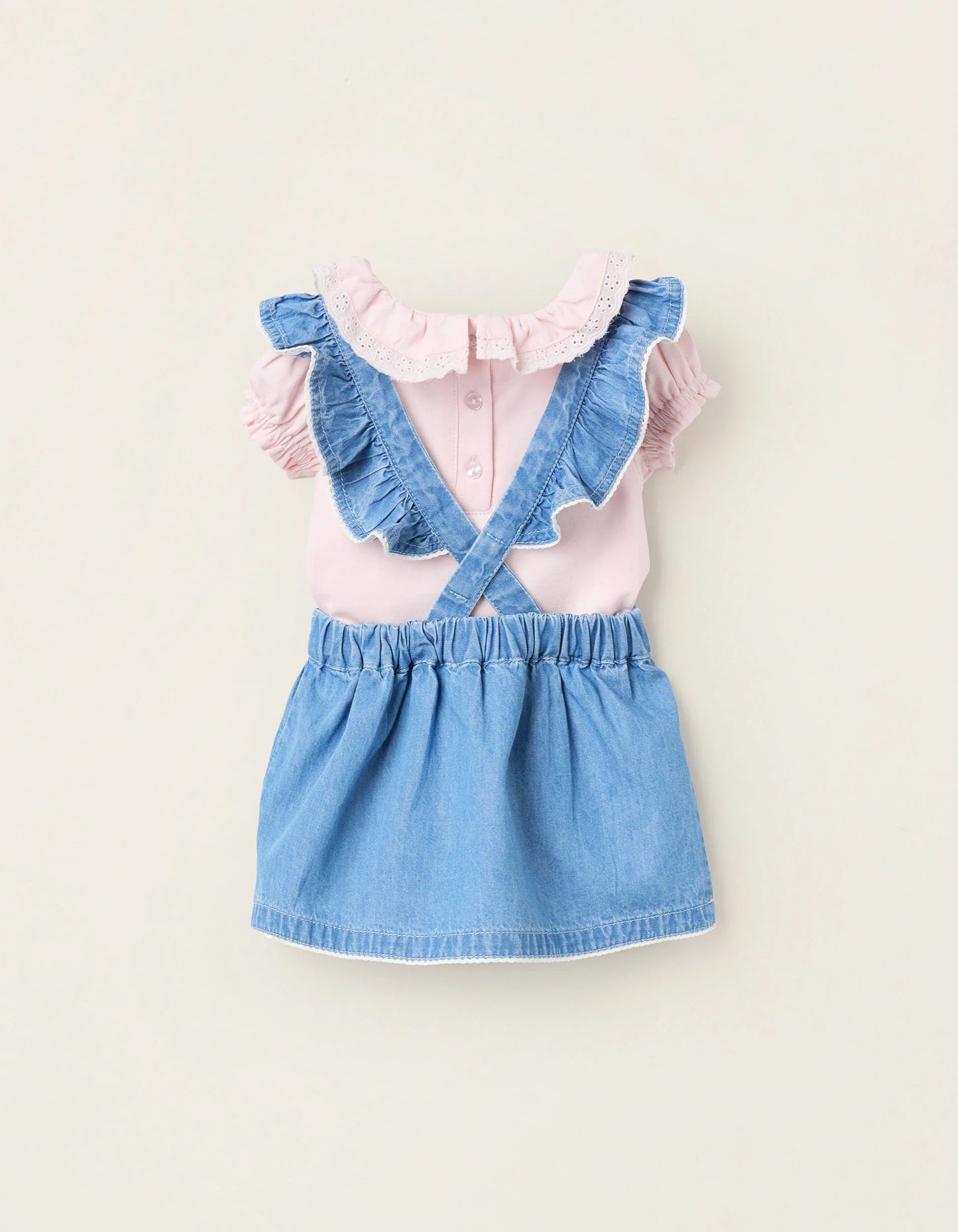 Body + Pinafore Dress with Frills for Newborn Girls, Pink/Blue