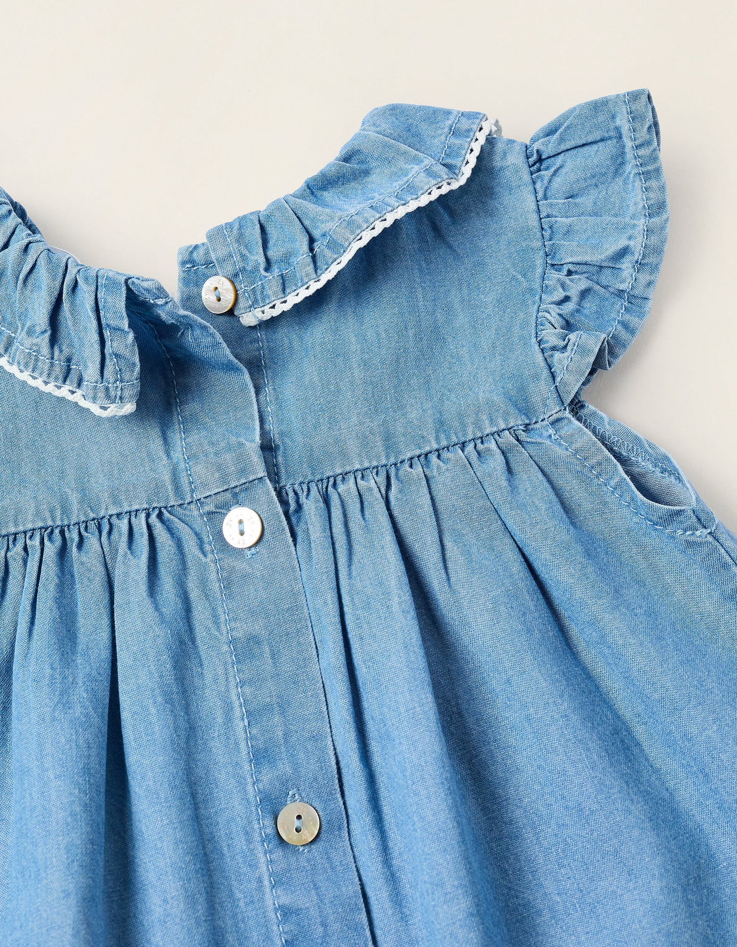 Dress + Bloomers in Denim with Ruffles for Newborn Girls, Blue