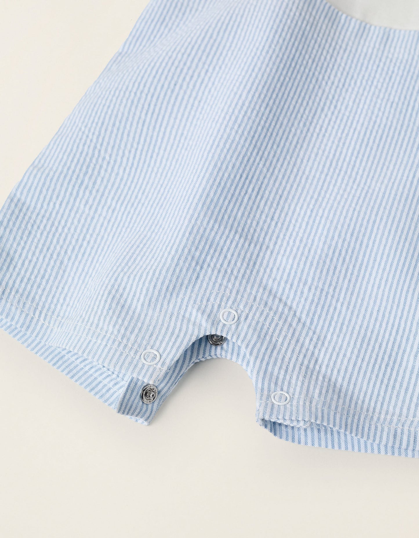 Striped Dual-Fabric Romper for Newborns, White/Blue