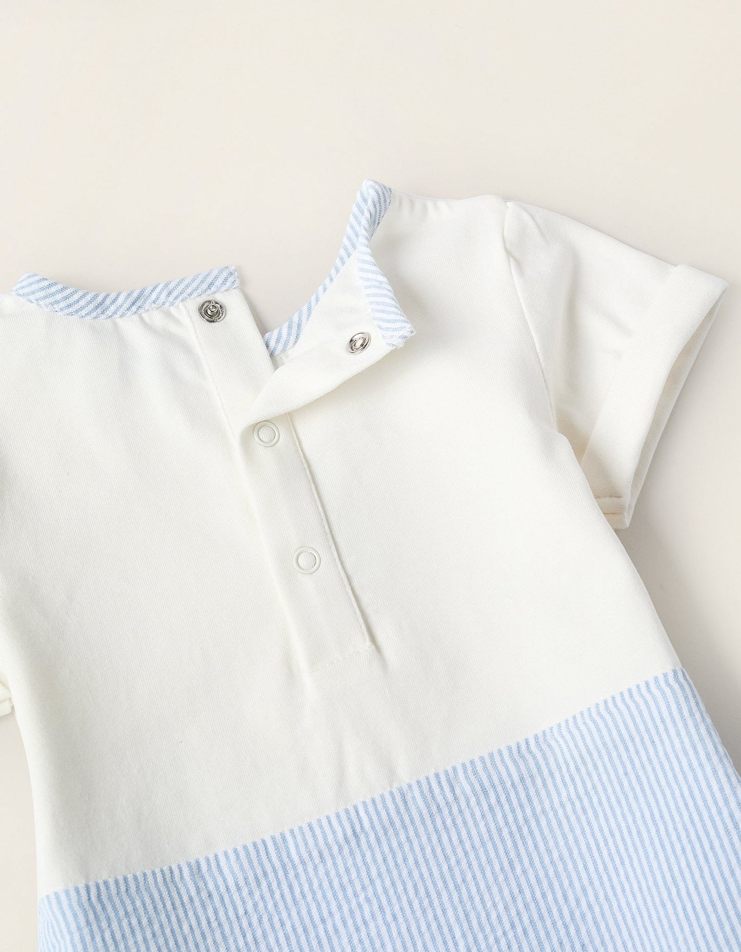 Striped Dual-Fabric Romper for Newborns, White/Blue