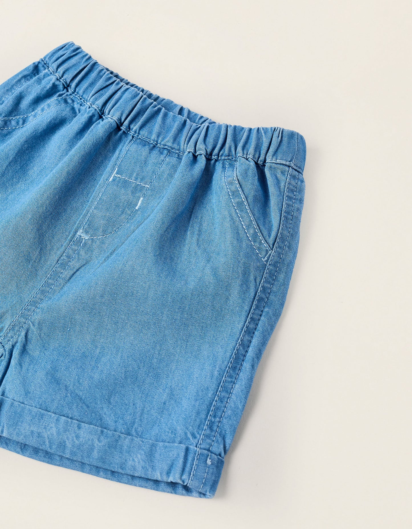 Light Cotton Denim Shorts for Newborns, Blue