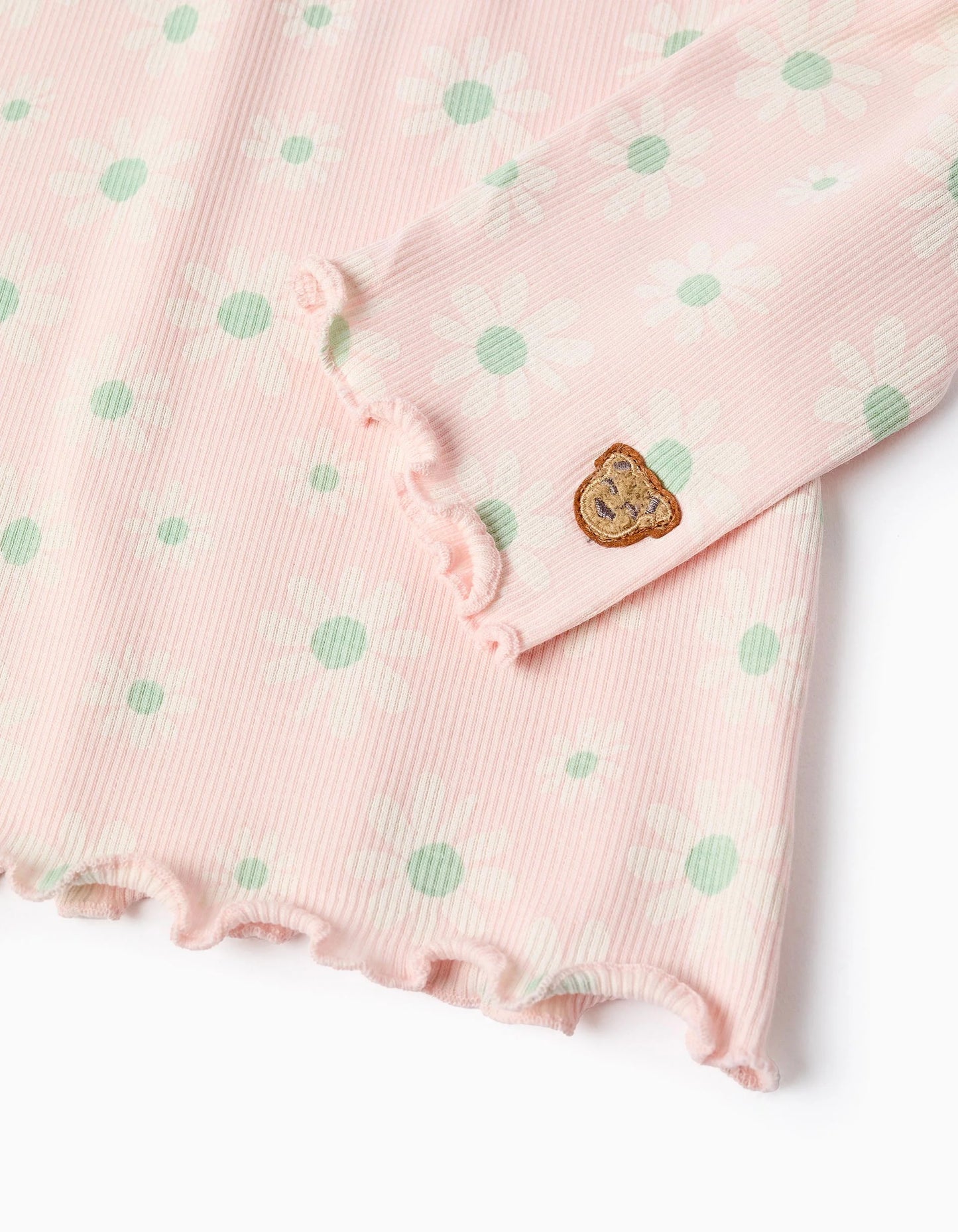 Ribbed Pyjama with Floral Pattern for Girls, Pink/White/Green