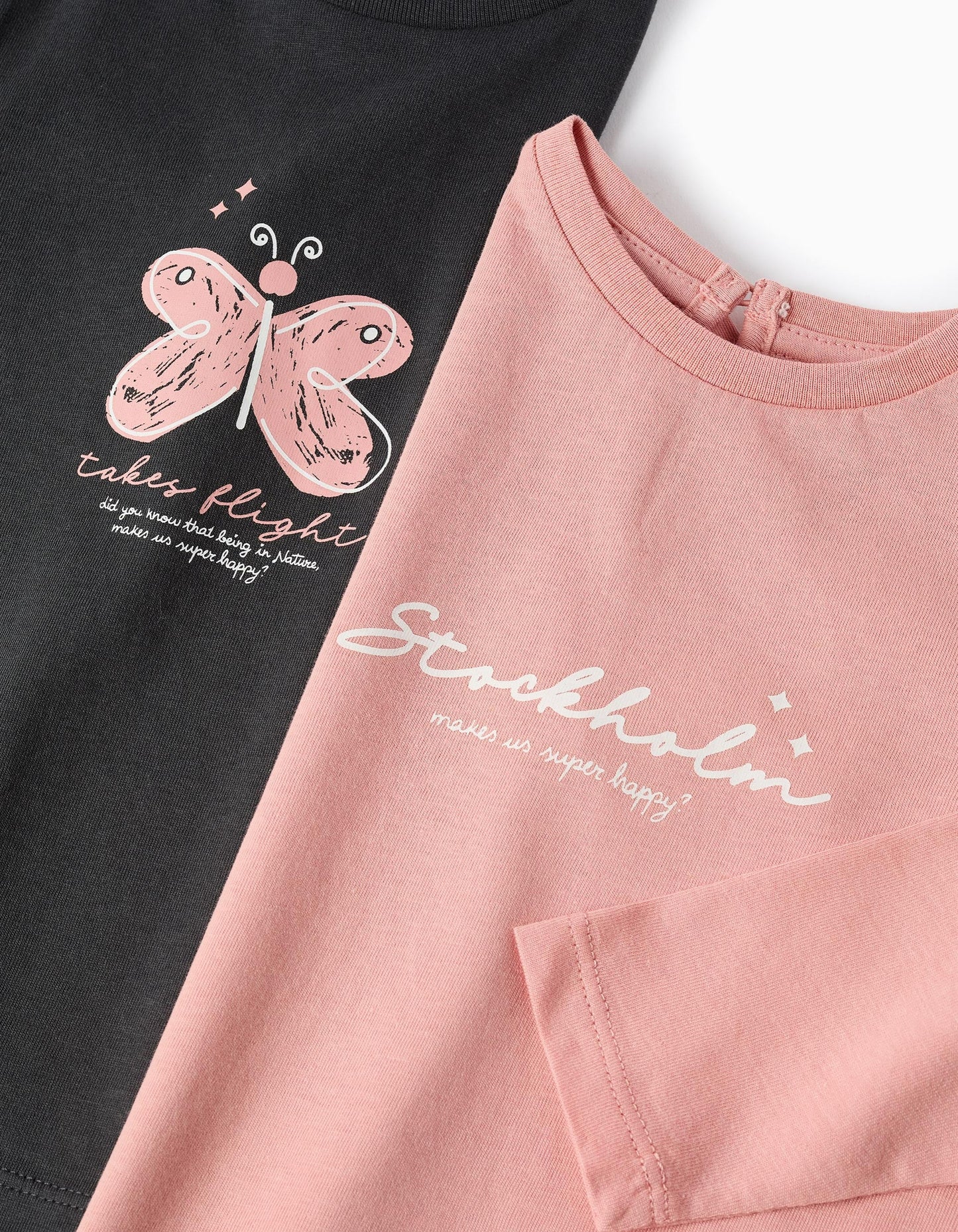 Pack of 2 Long Sleeve T-shirts for Baby Girls, Pink/Grey