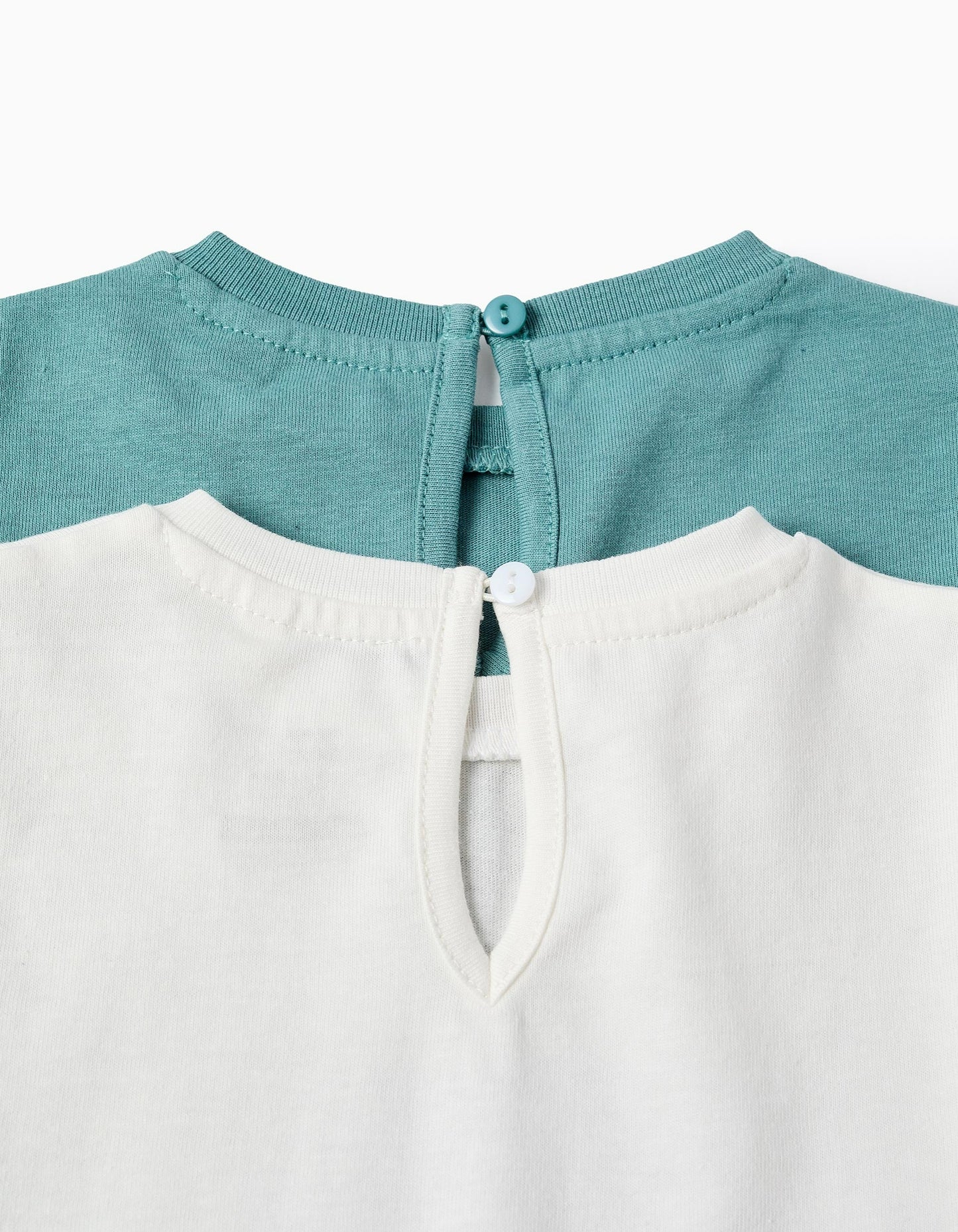 Pack of 2 Long Sleeve T-shirts for Baby Girls, White/Turquoise