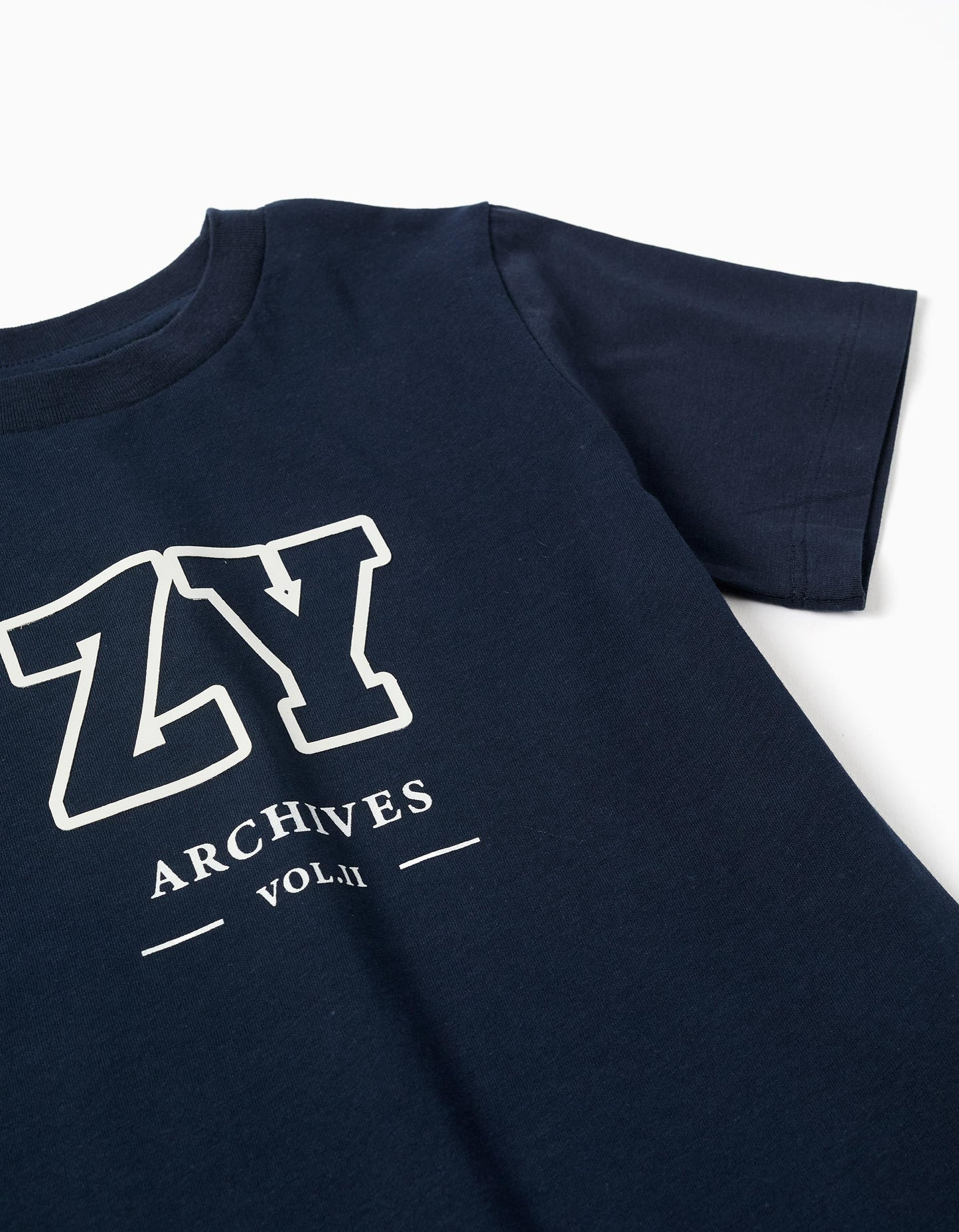 Cotton T-shirt with ZY Front Print for Boys, Dark Blue