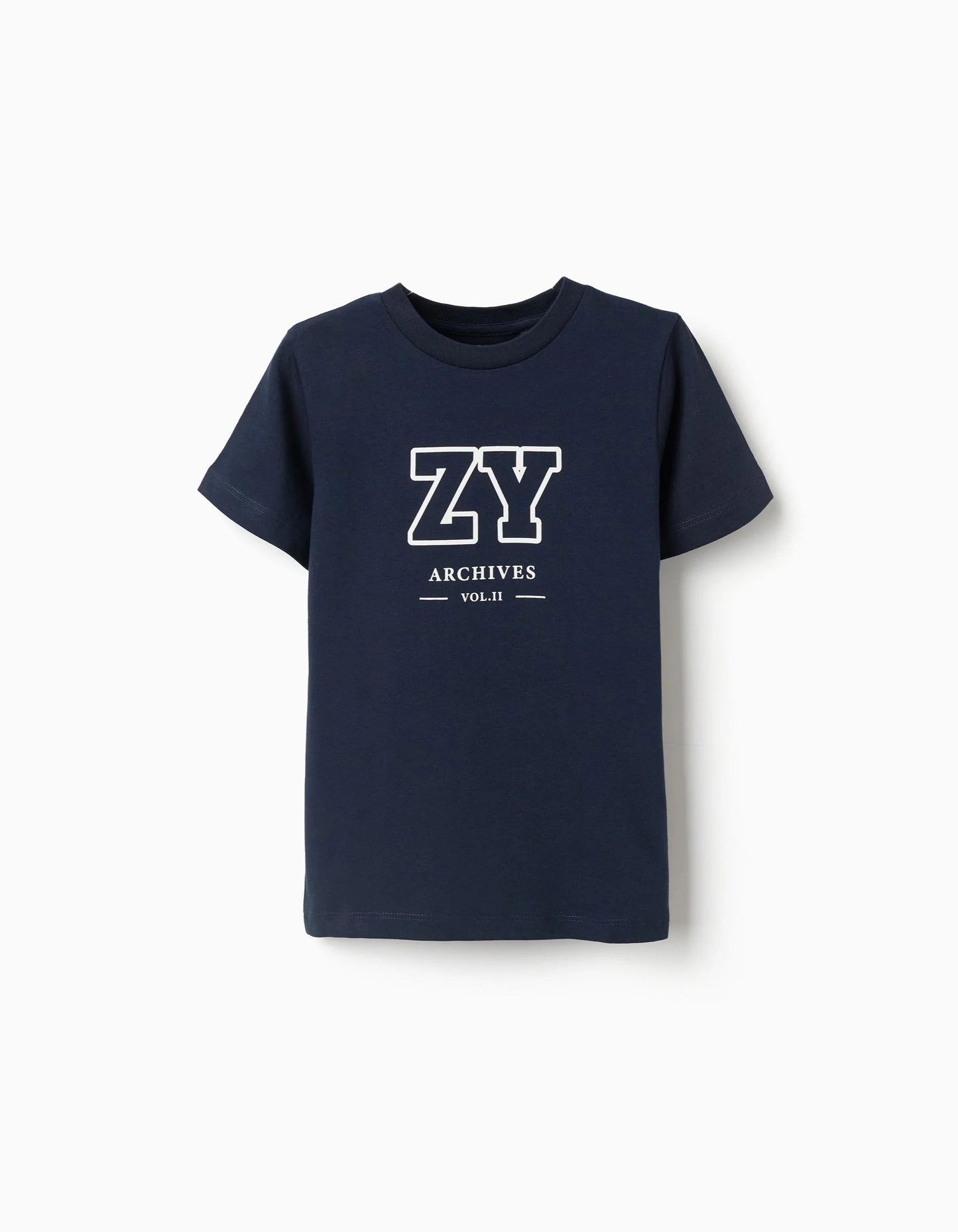 Cotton T-shirt with ZY Front Print for Boys, Dark Blue