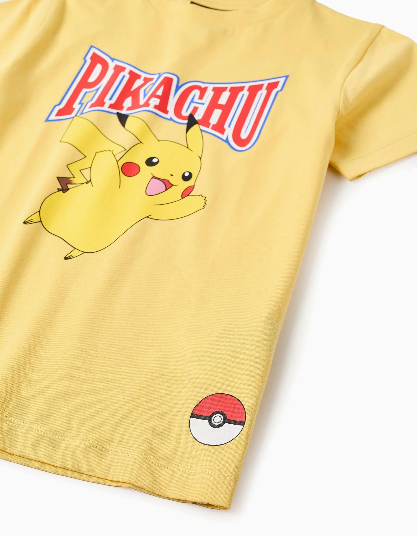 Cotton T-shirt with Print for Boys 'Pikachu', Yellow