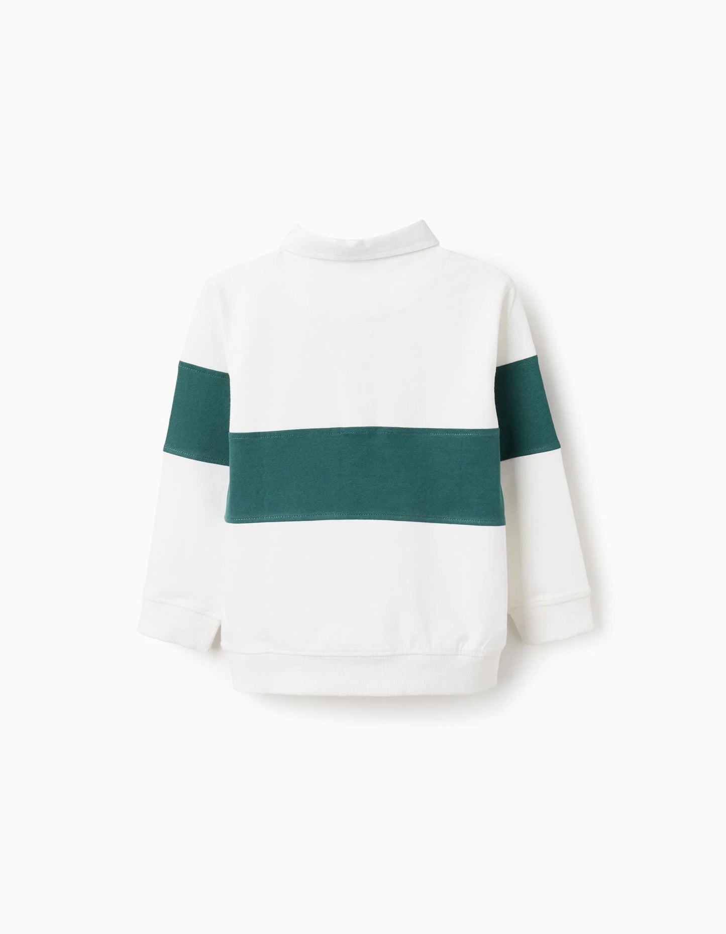 Cotton Polo Sweatshirt for Boys, White/Green