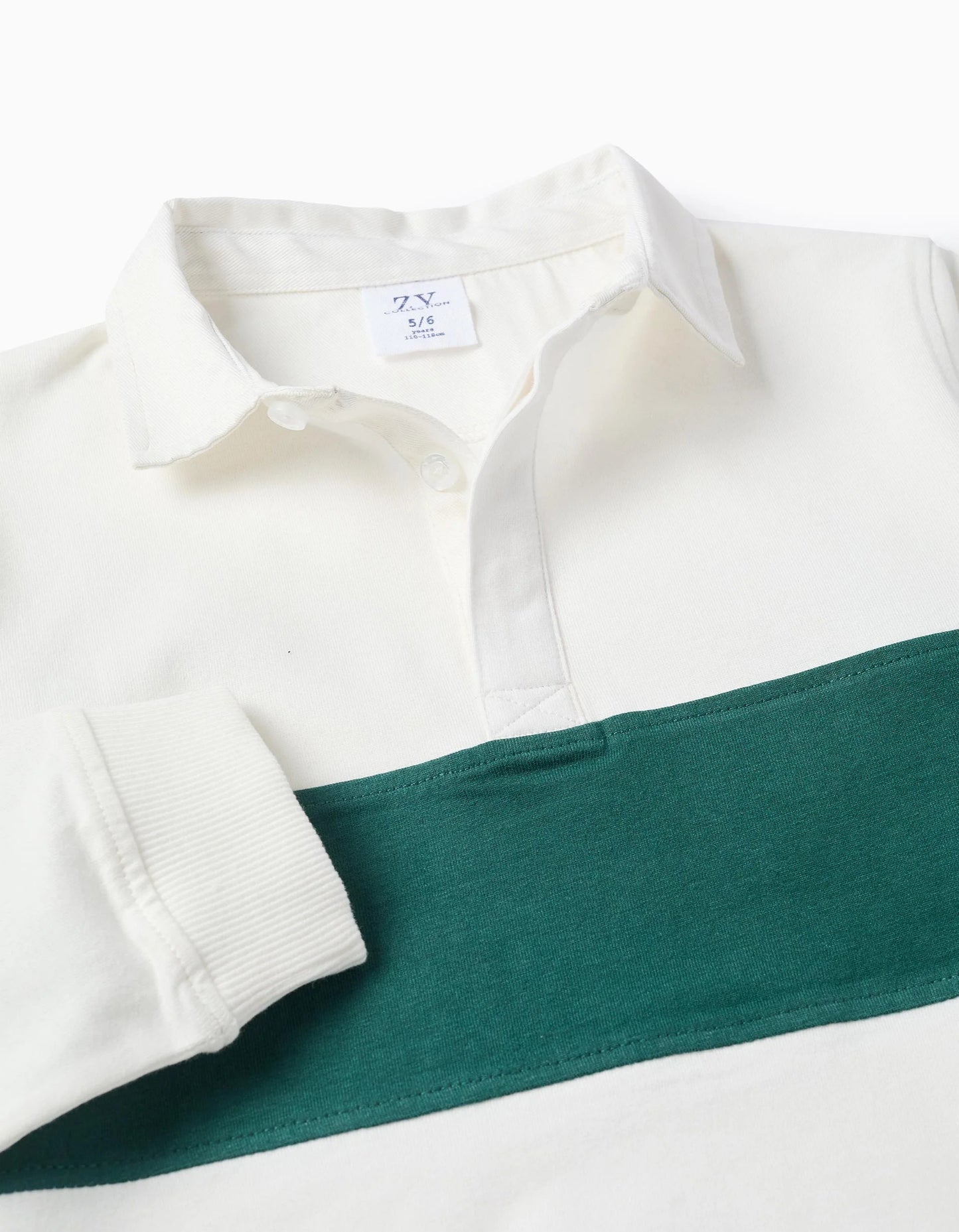 Cotton Polo Sweatshirt for Boys, White/Green