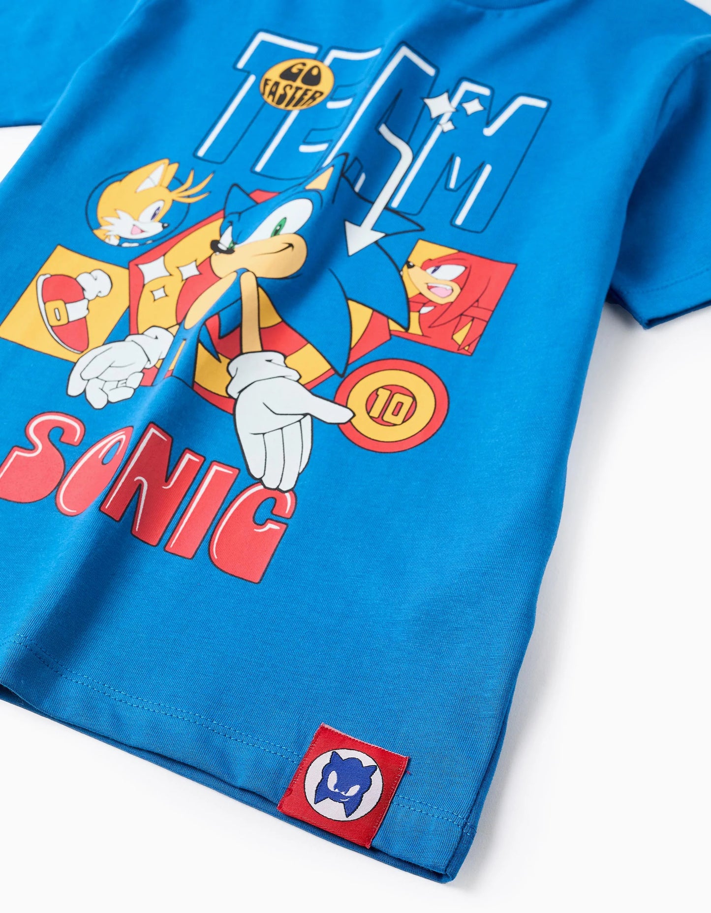Cotton T-shirt with Print for Boys 'Team Sonic', Blue