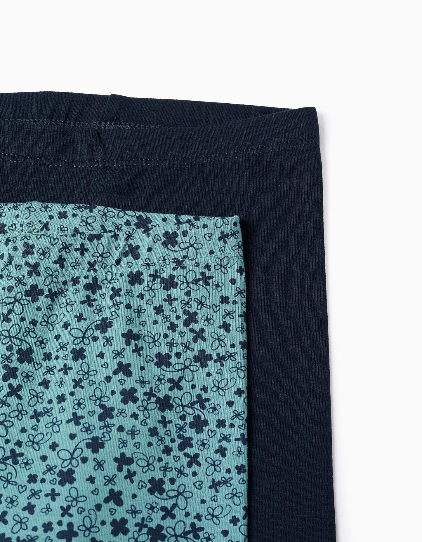 Pack of 2 Floral/Smooth Leggings for Baby Girls, Green/Blue