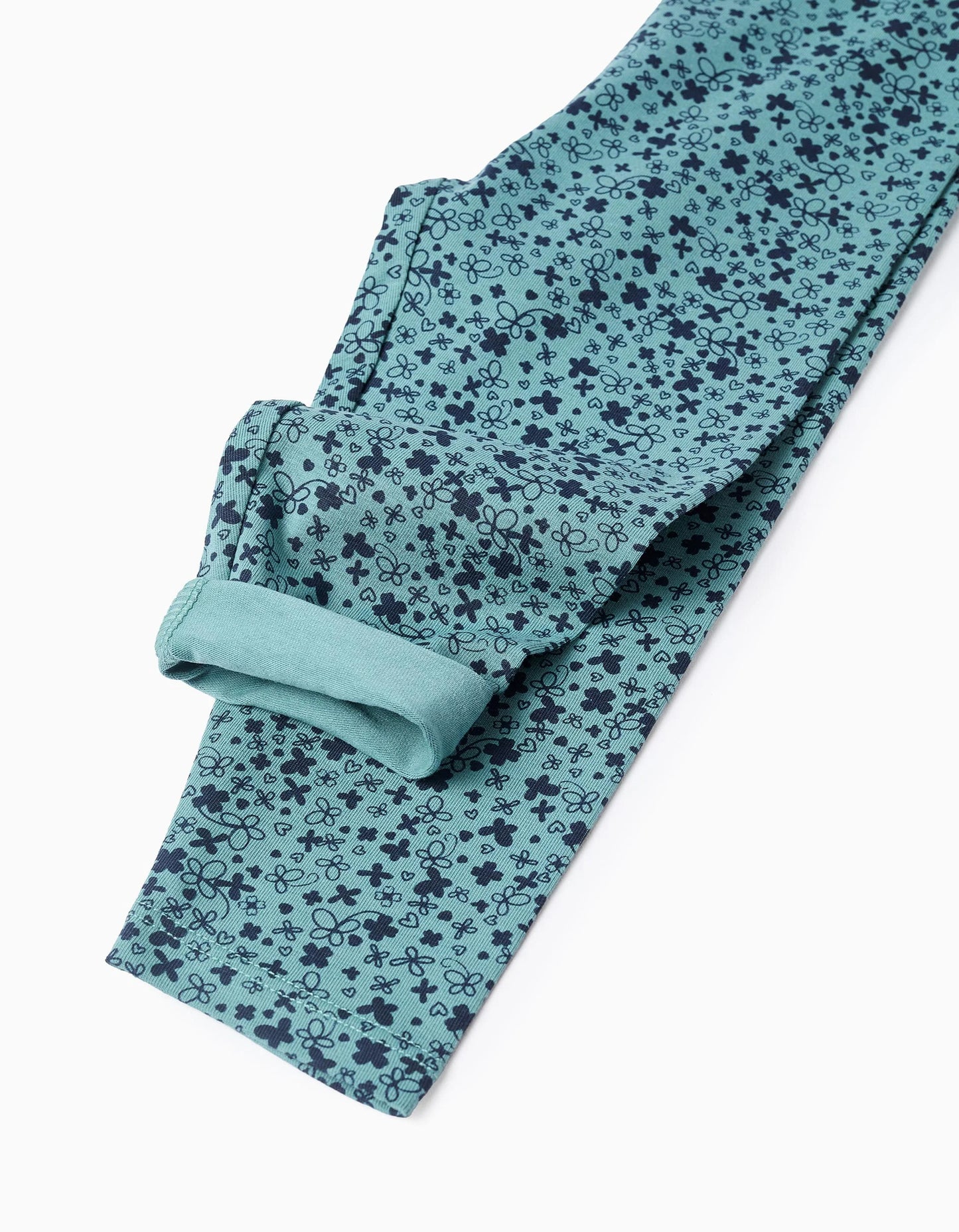 Pack of 2 Floral/Smooth Leggings for Baby Girls, Green/Blue