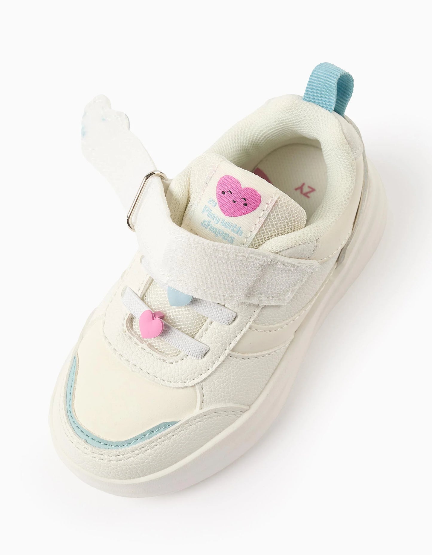 Heart Trainers for Baby Girls, White/Pink/Blue