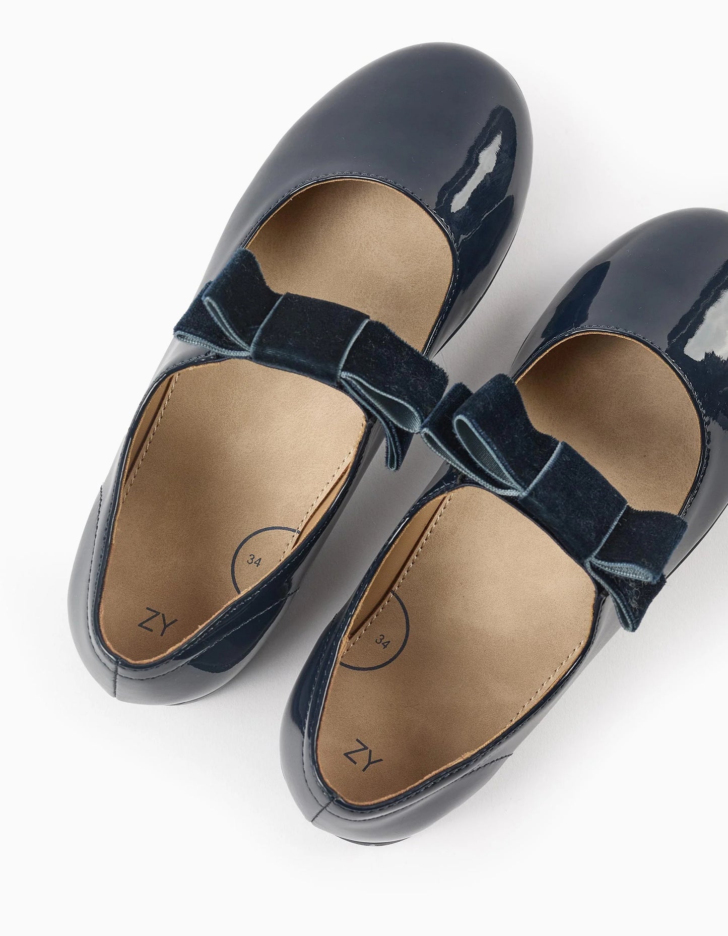 Patent Leather Ballerina Flats with Velvet Bow for Girls, Dark Blue