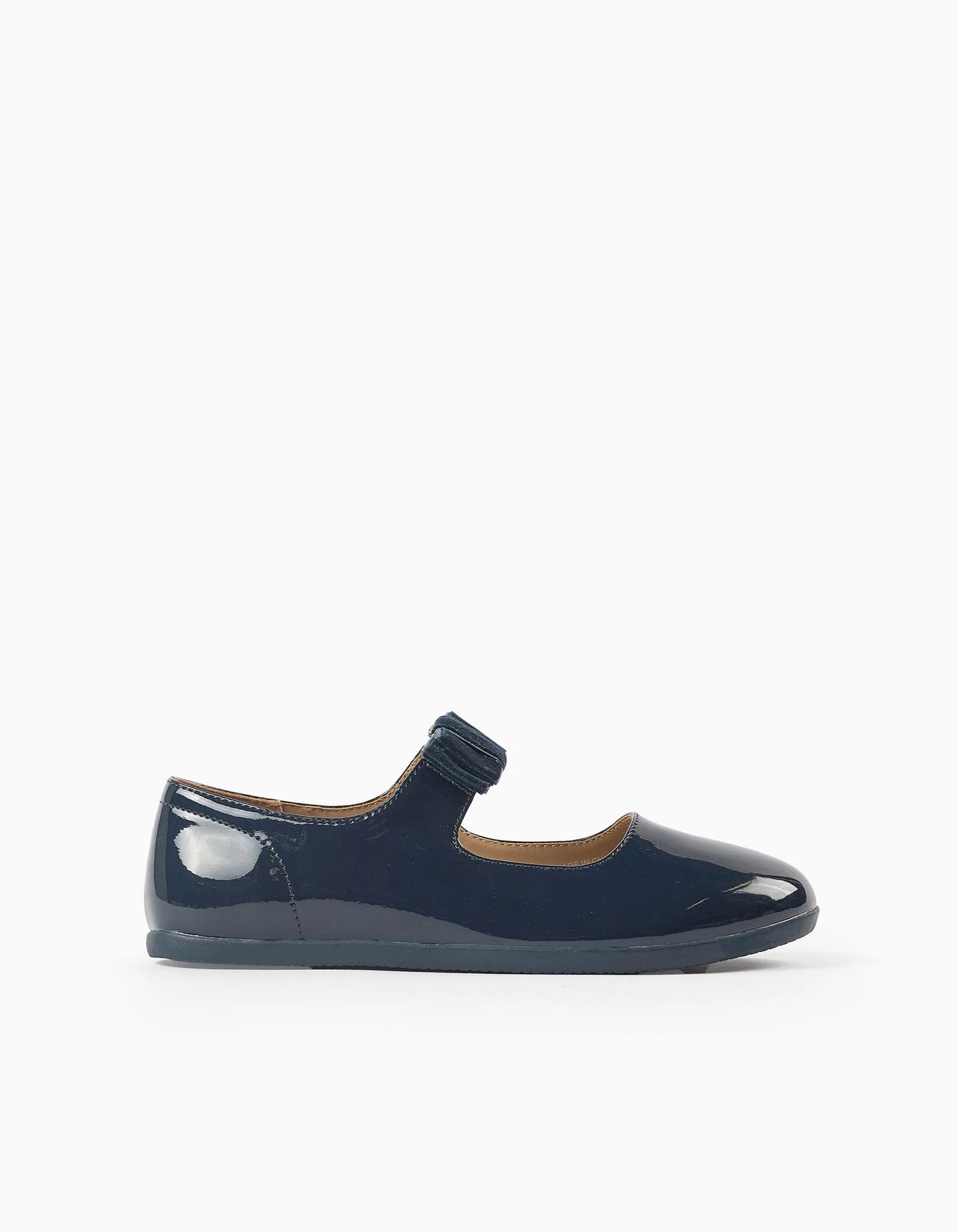 Patent Leather Ballerina Flats with Velvet Bow for Girls, Dark Blue