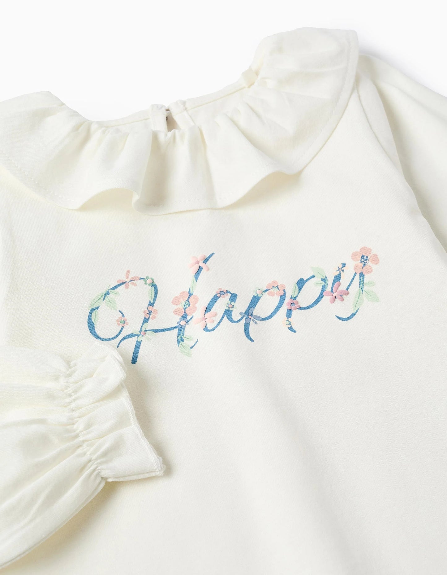 Long Sleeve Ruffle T-shirt for Baby Girls 'Happy', White