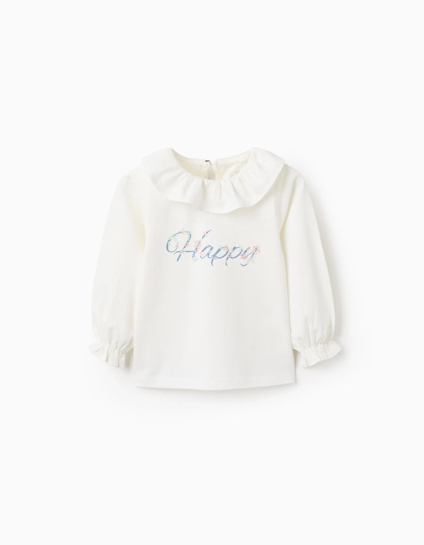 Long Sleeve Ruffle T-shirt for Baby Girls 'Happy', White