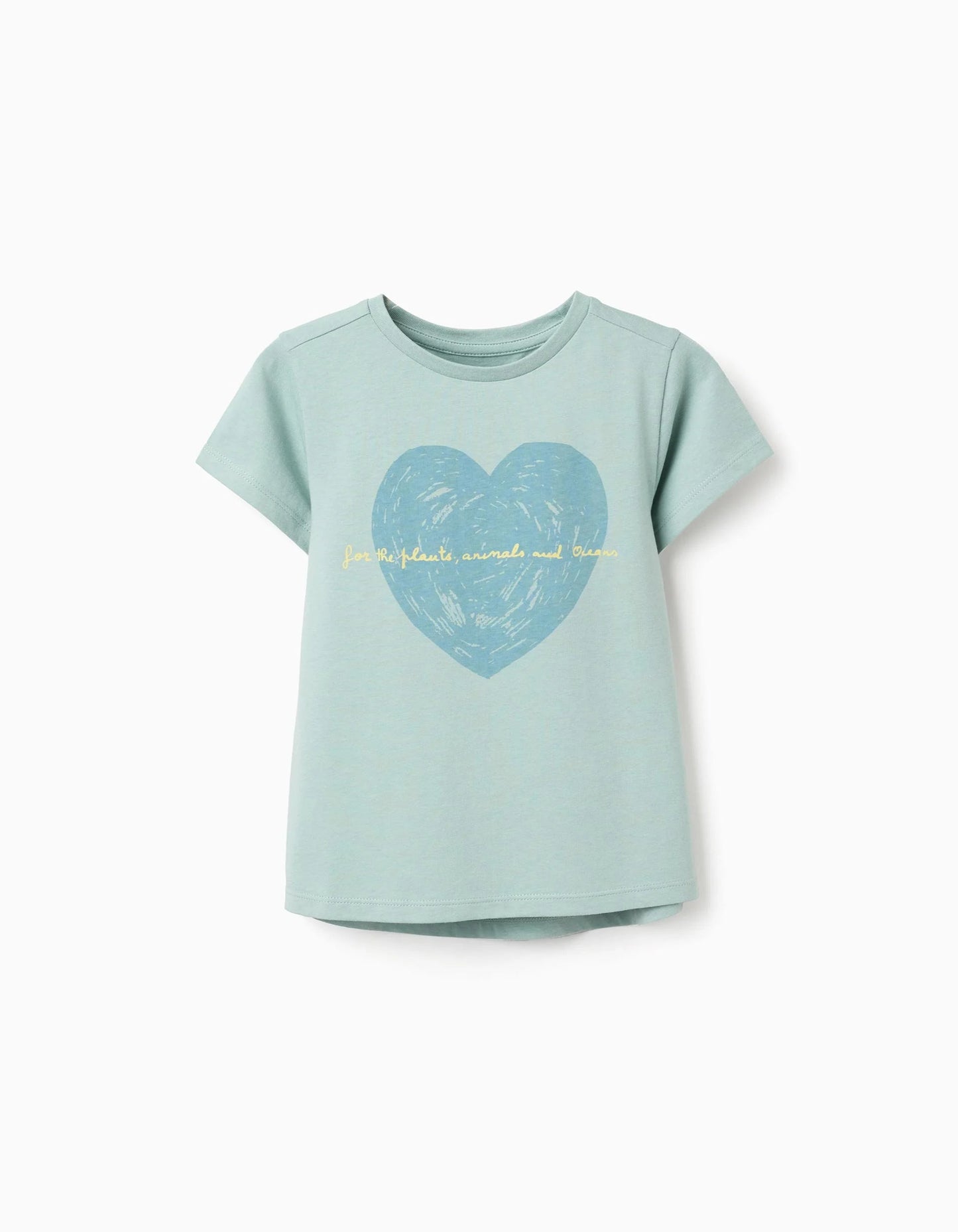 Cotton T-shirt with Heart Print for Girls, Light Green
