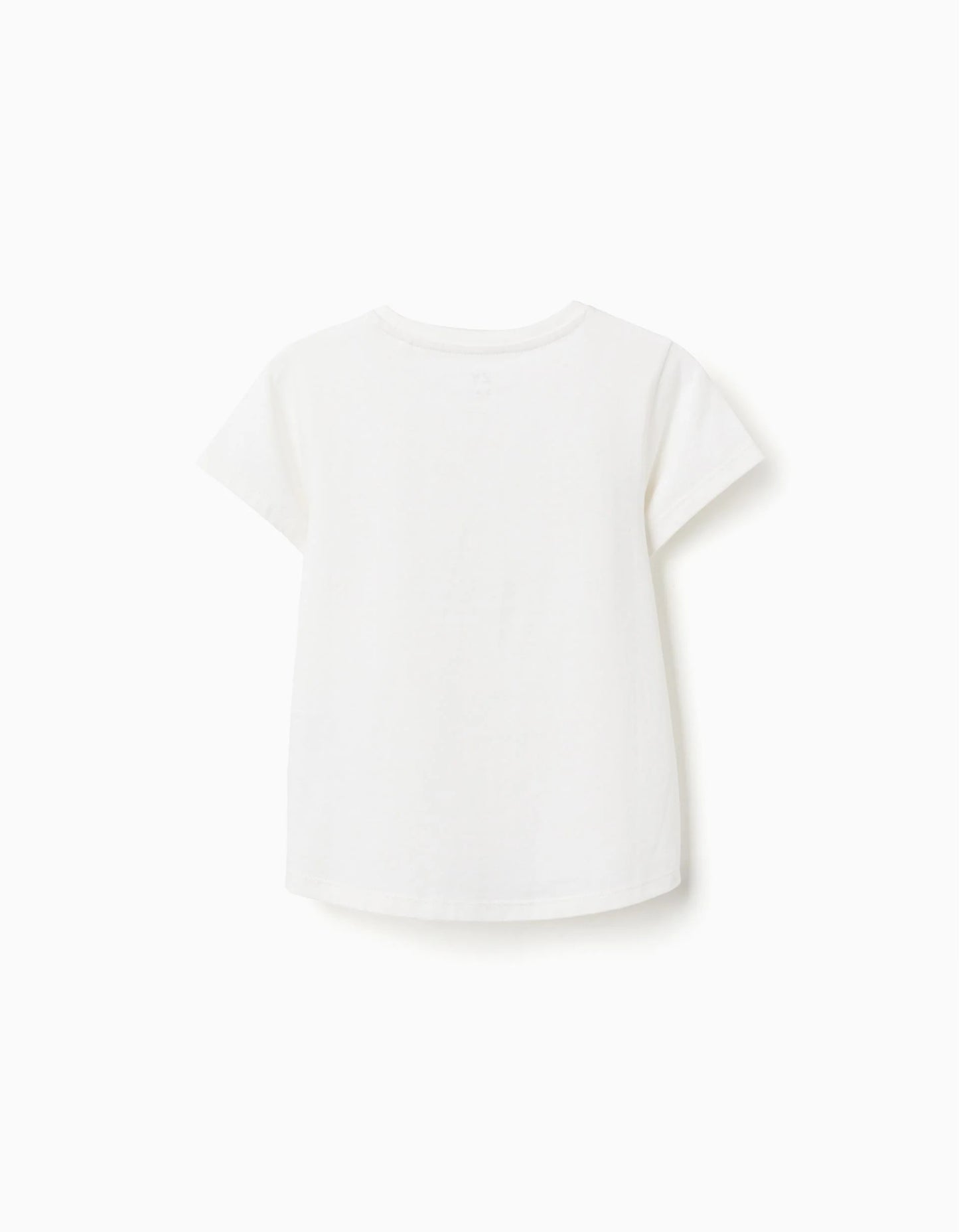 Cotton T-shirt with Flower Print for Girls, White/Green
