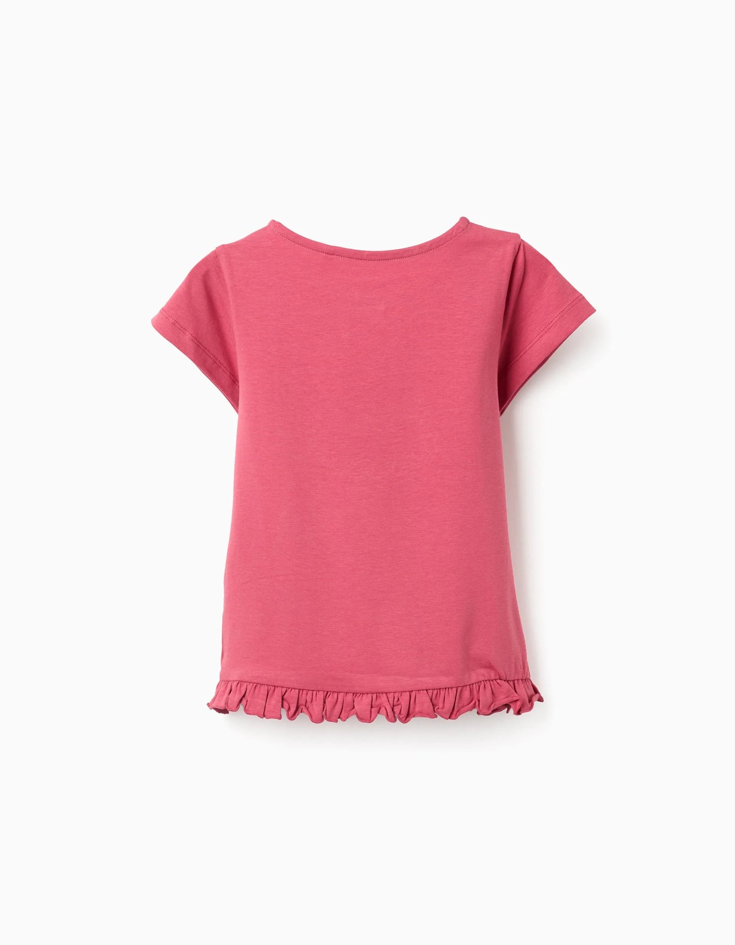 T-shirt with Printed Cake and Ruffle Hem for Girls, Pink