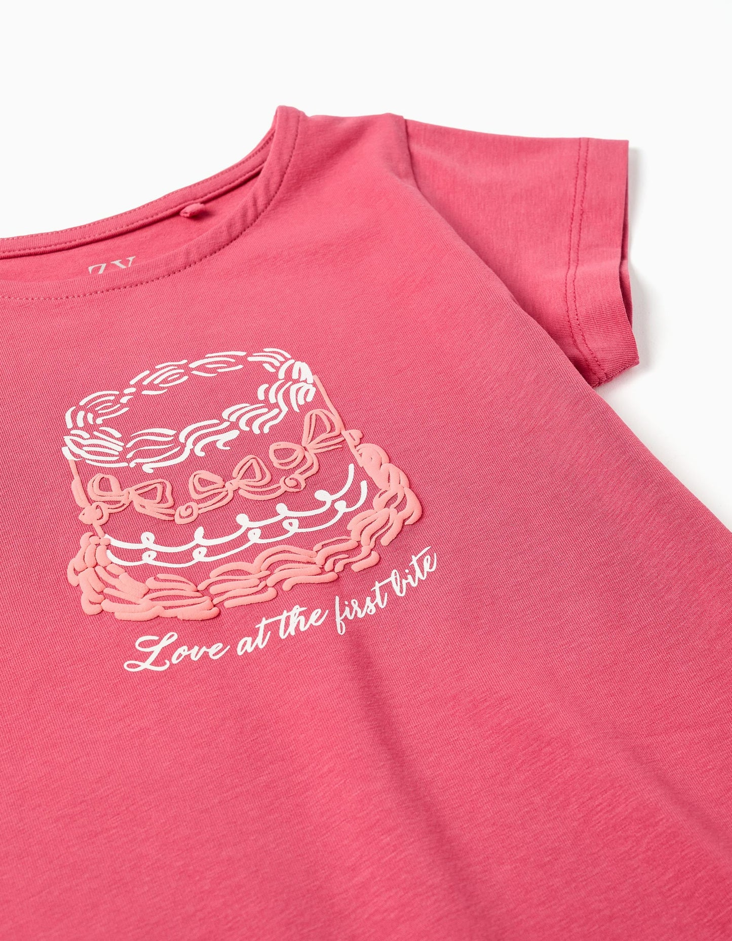 T-shirt with Printed Cake and Ruffle Hem for Girls, Pink