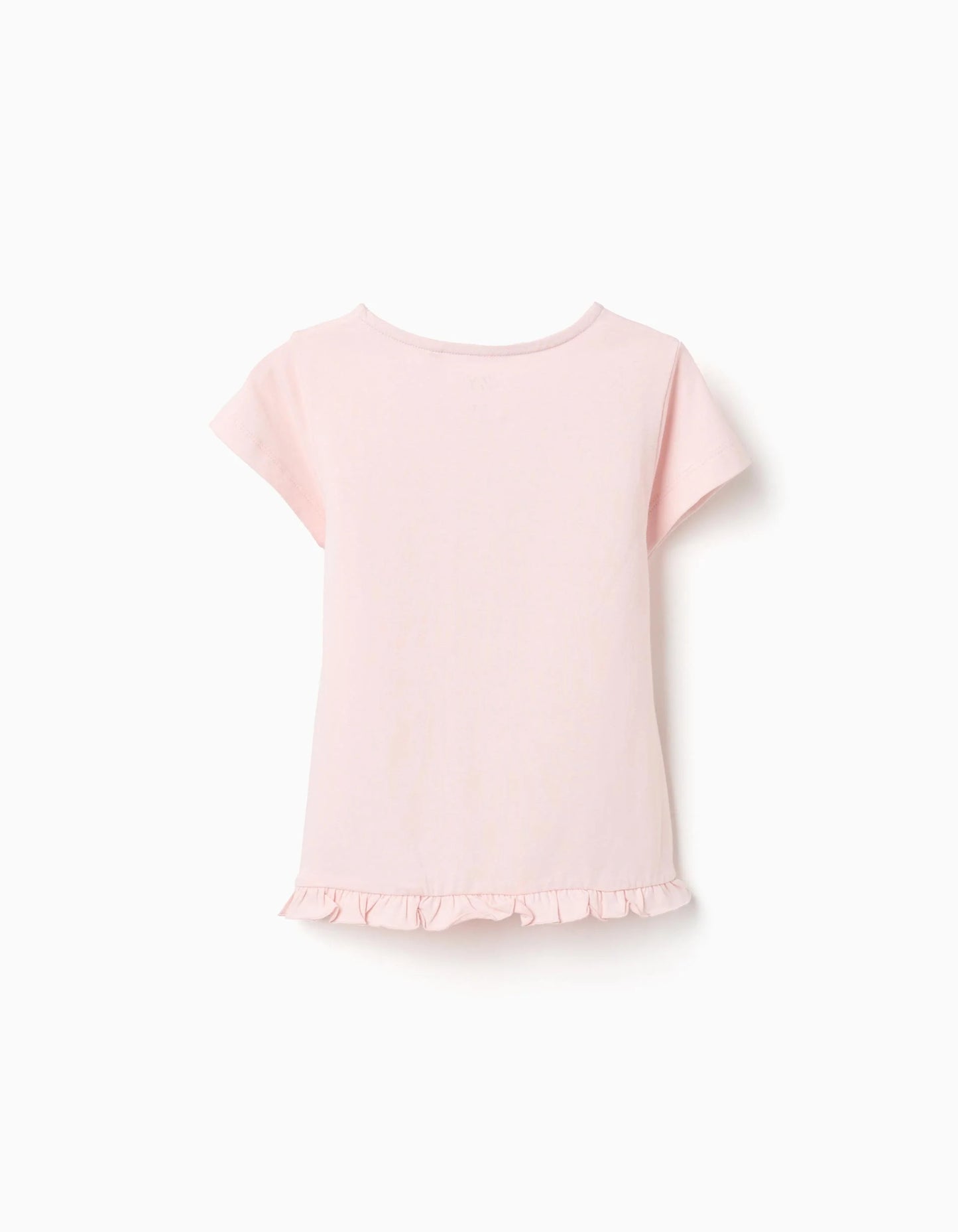 T-shirt with Front Print and Ruffle Hem for Girls, Light Pink