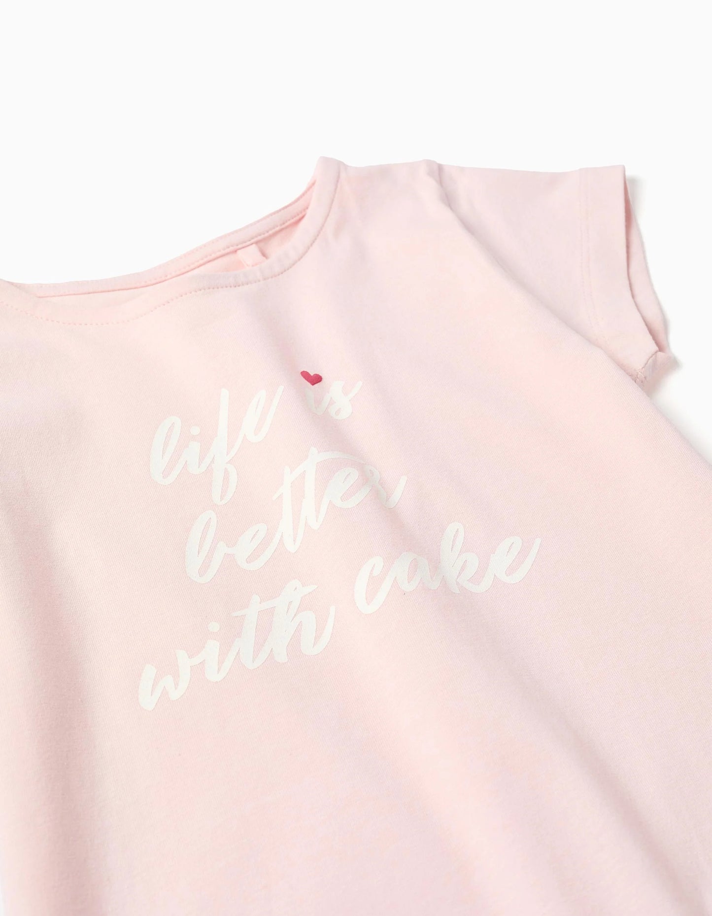 T-shirt with Front Print and Ruffle Hem for Girls, Light Pink