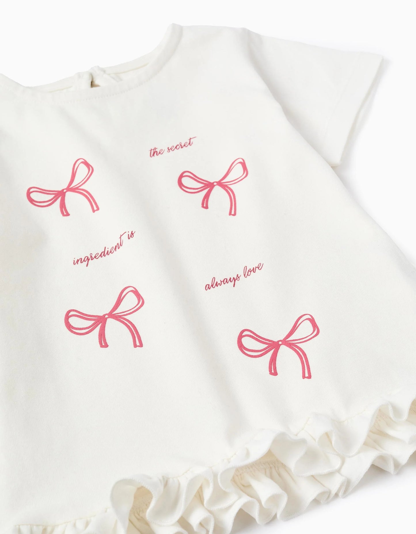 Cotton T-Shirt With Ruffles For Baby Girls 'Love', White