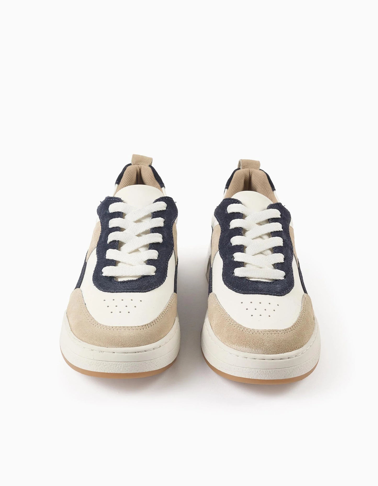 Trainers with Laces for Boys, White/Beige/Blue
