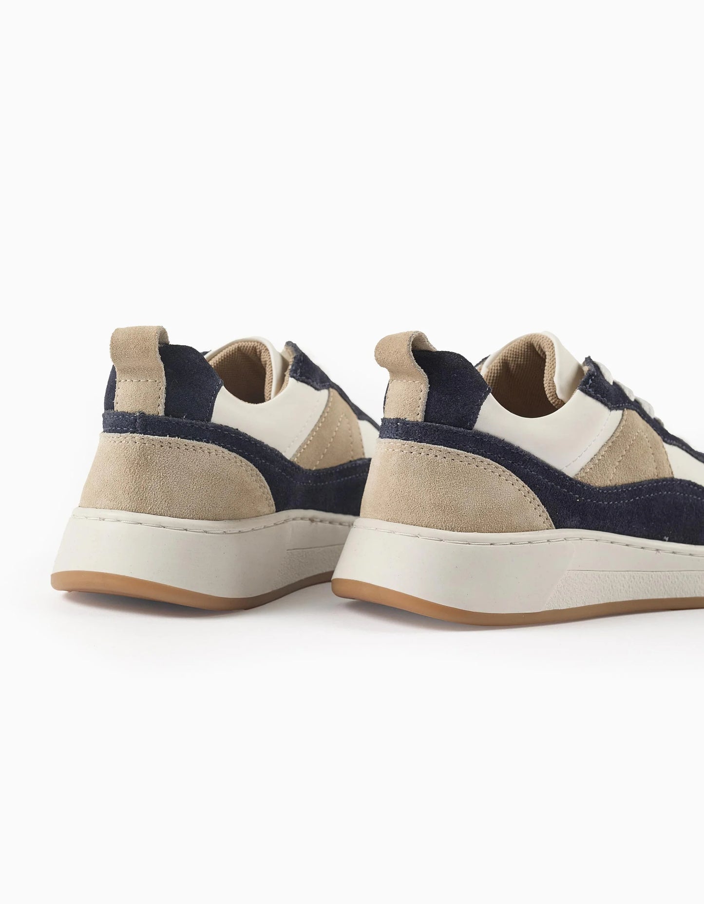 Trainers with Laces for Boys, White/Beige/Blue