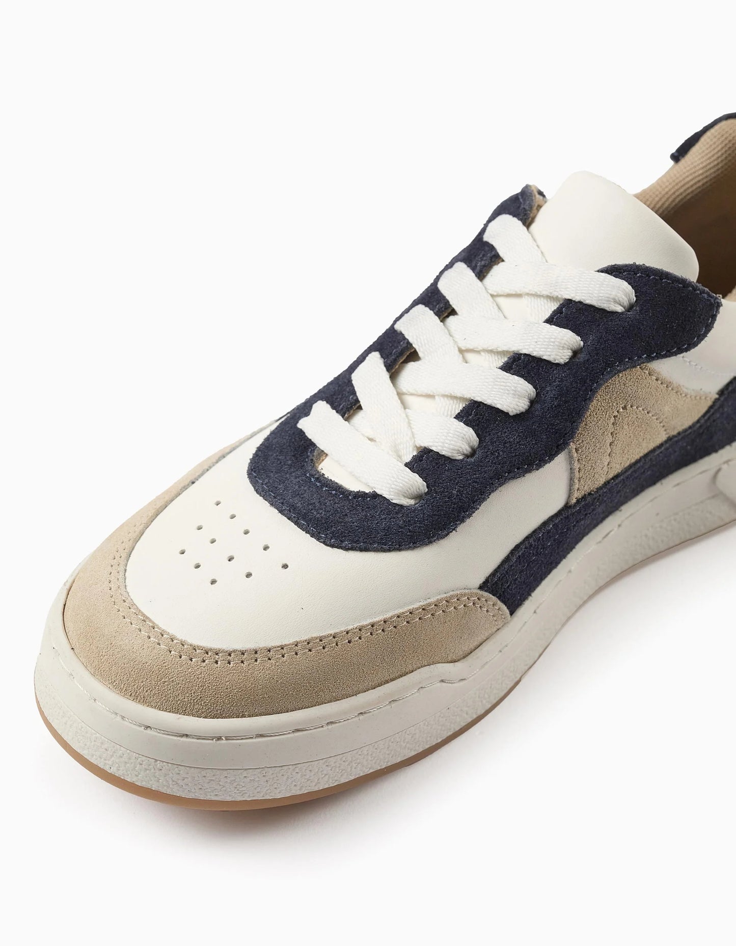 Trainers with Laces for Boys, White/Beige/Blue