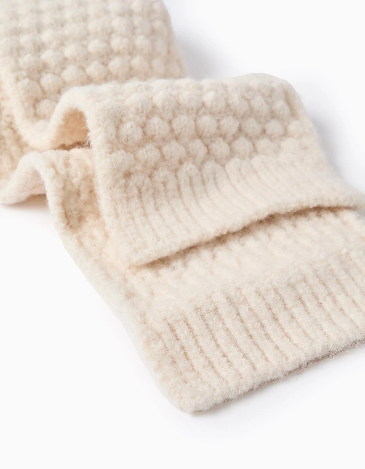 Textured Beanie + Scarf for Babies and Girls, Beige