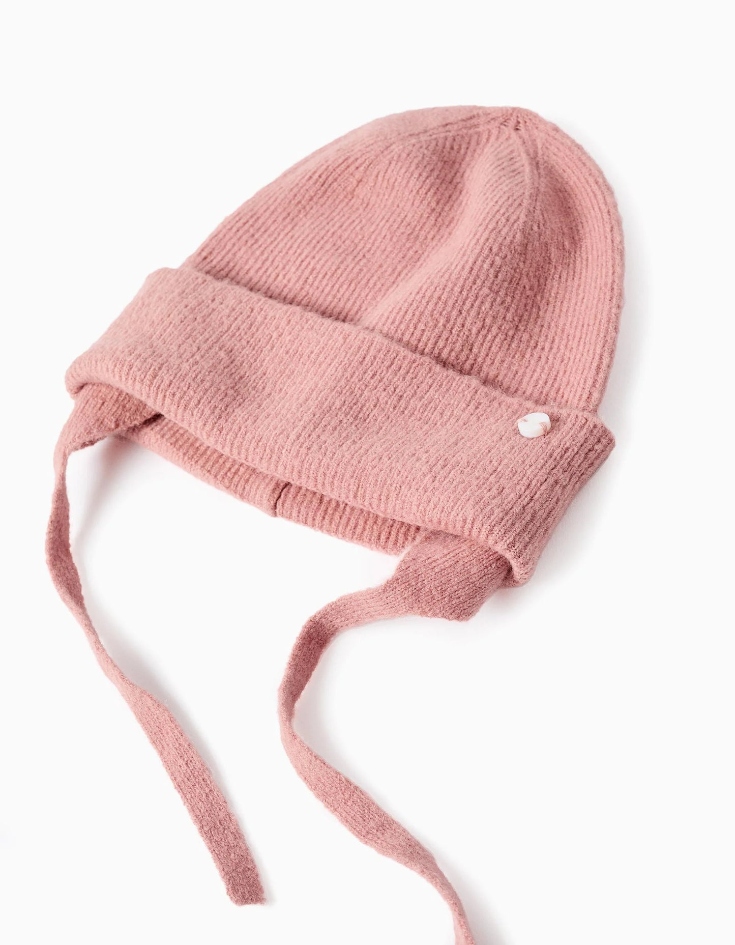 Knitted Beanie with Straps and Ear Protection for Baby Girls, Pink