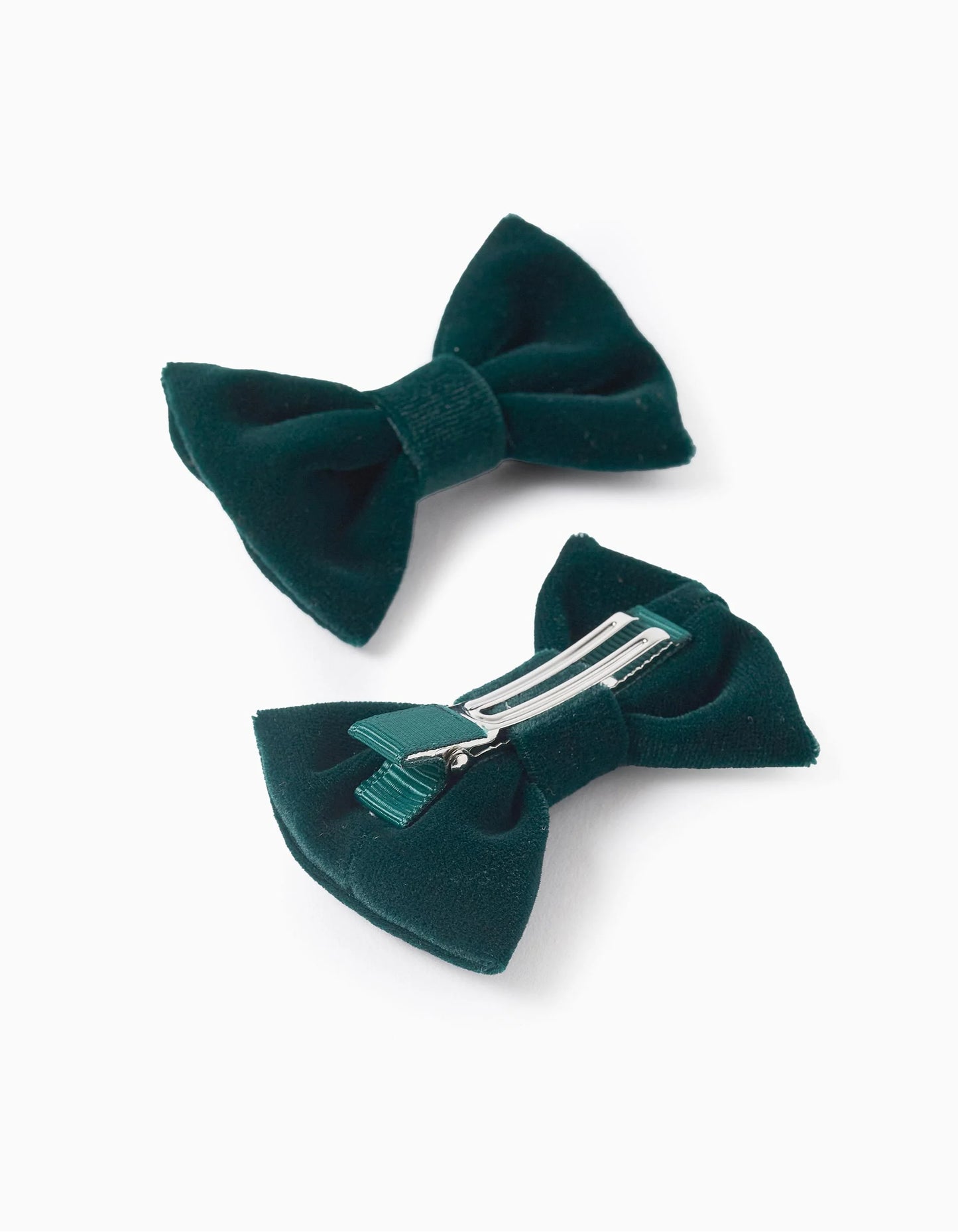 Pack of 2 Velvet Hair Clips for Babies and Girls, Dark Green