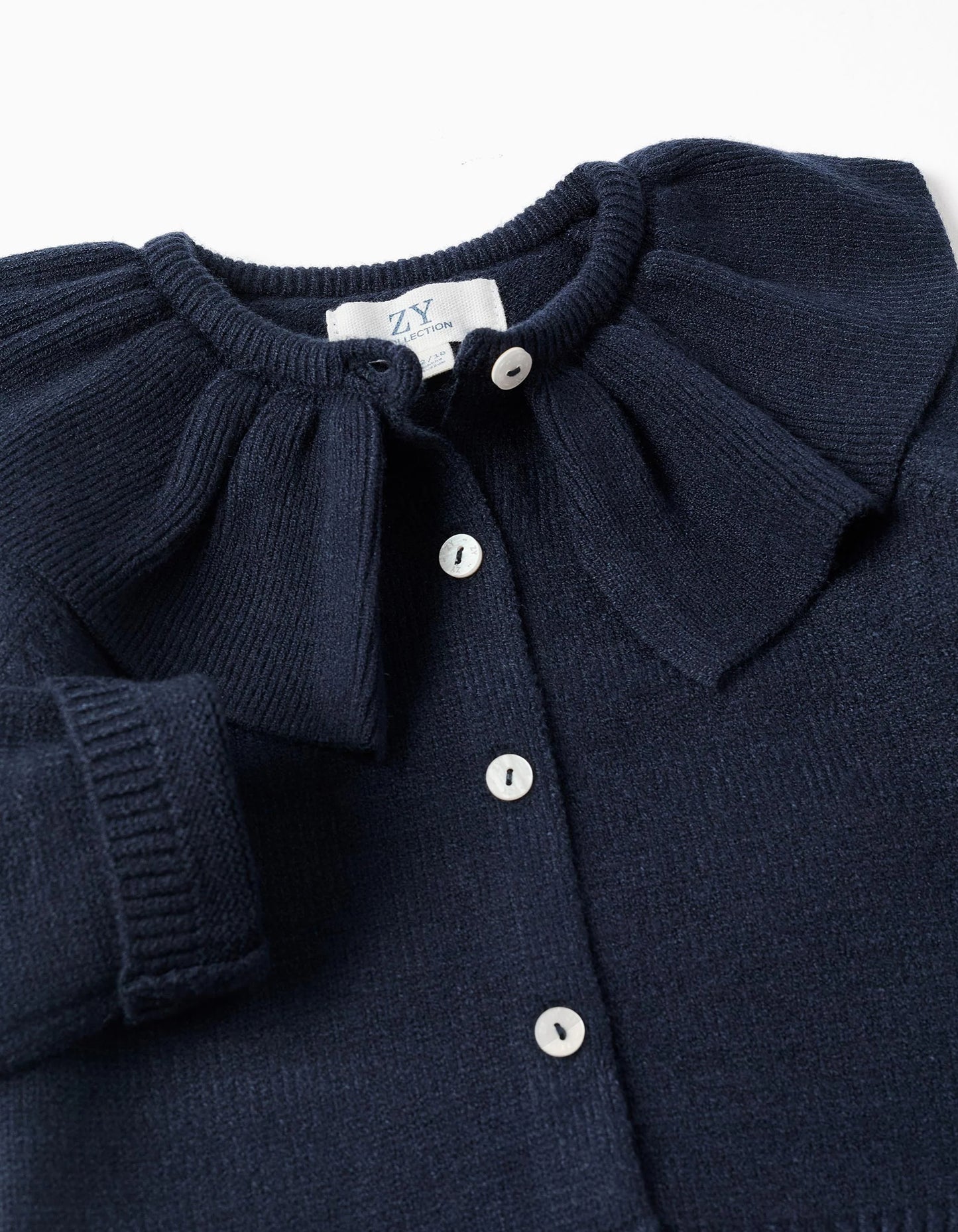 Knit Cardigan with Ruffled Maxi Collar for Baby Girls, Dark Blue