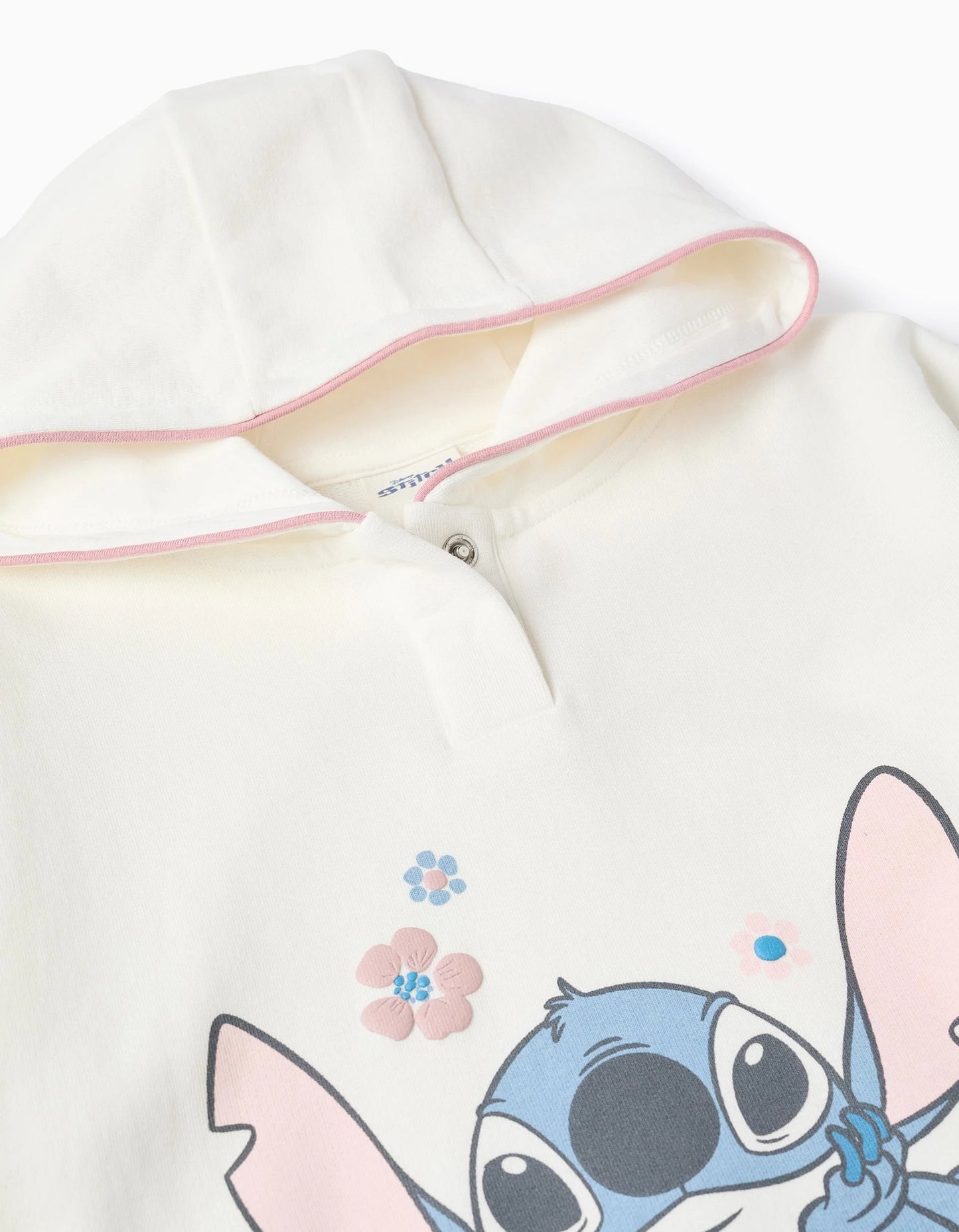Cotton Hooded Sweatshirt for Girls 'Stitch', White