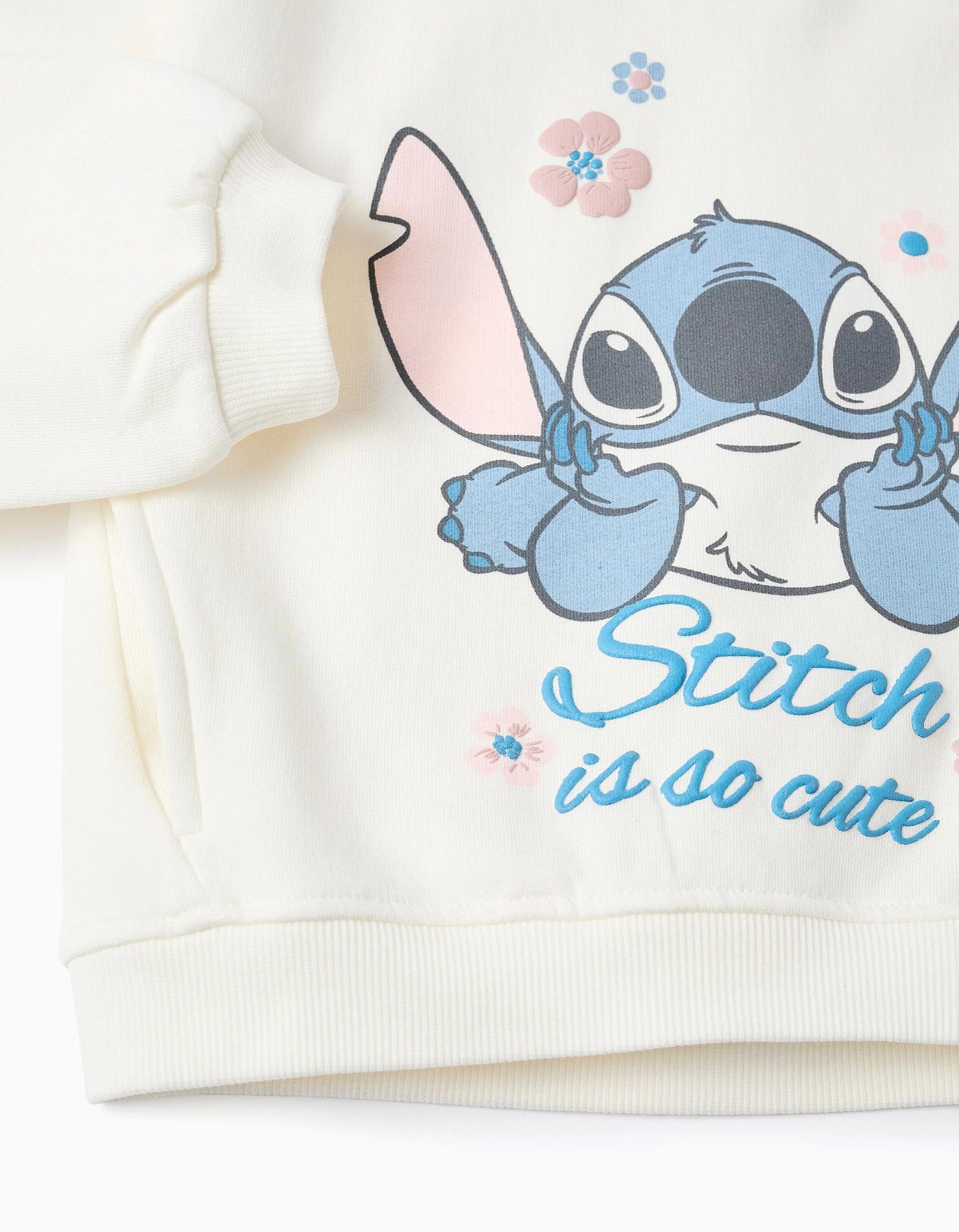 Cotton Hooded Sweatshirt for Girls 'Stitch', White