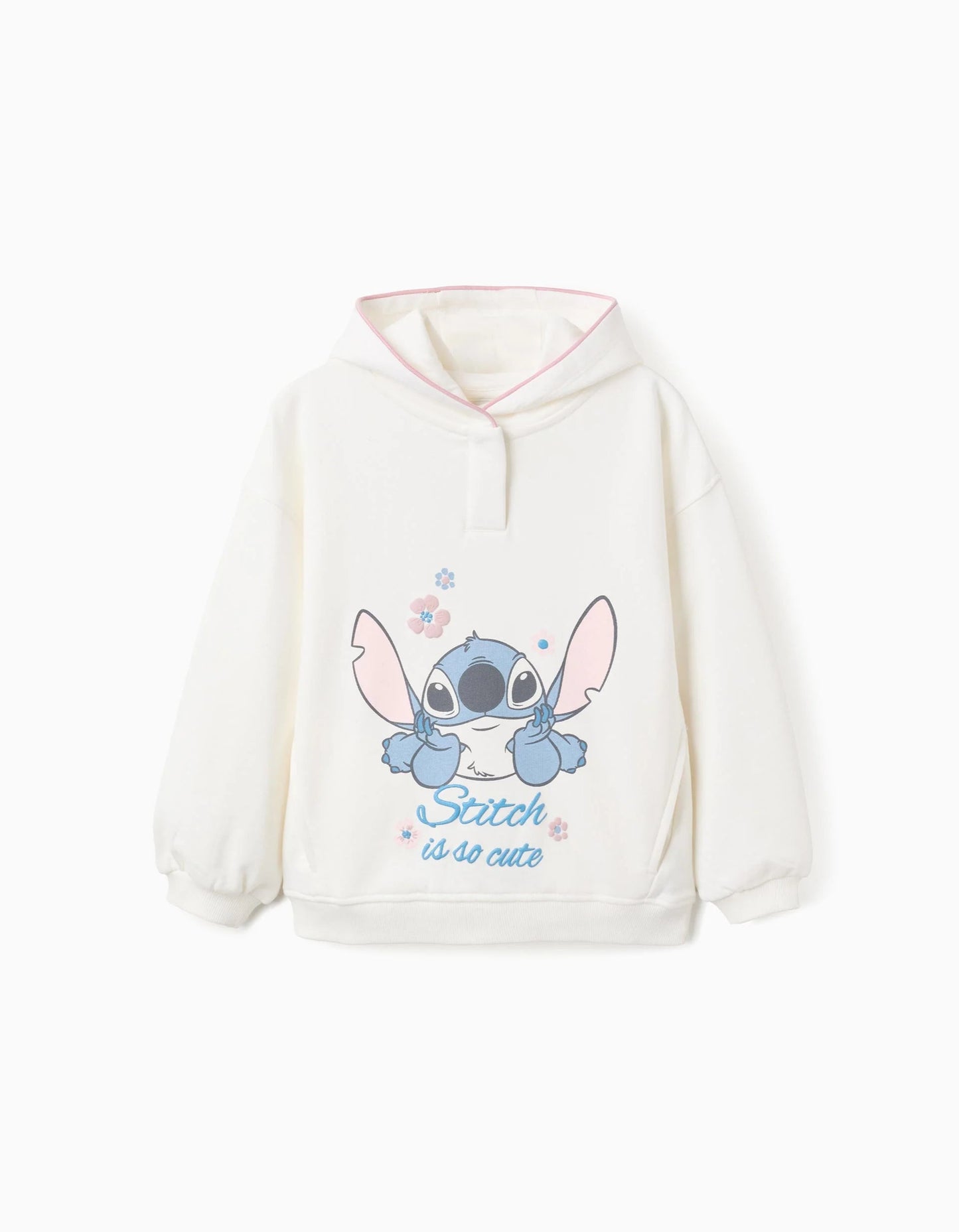 Cotton Hooded Sweatshirt for Girls 'Stitch', White