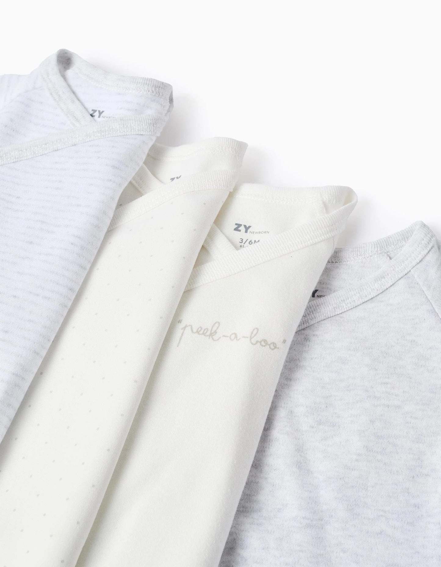 Pack of 4 Wrapover Bodysuits for Newborns and Babies, White/Grey
