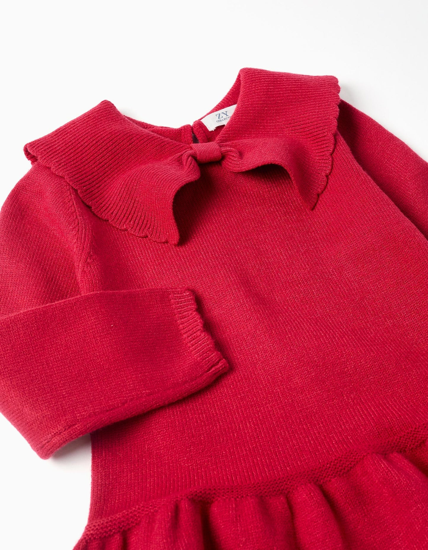 Knitted Dress with Bow Collar for Girls, Red