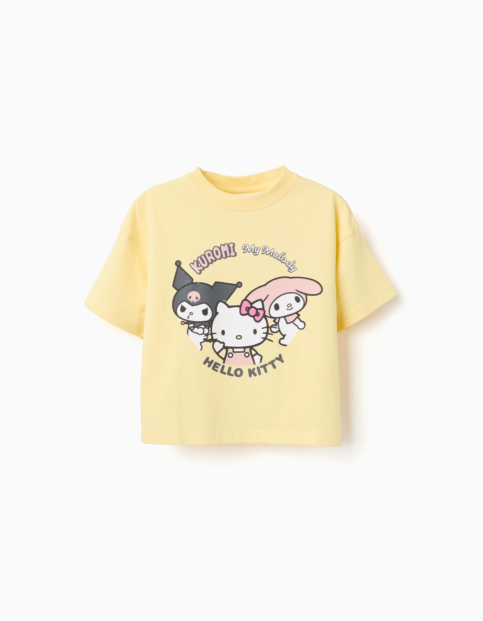 Cotton T-Shirt with Kuromi and Friends Print for Girls, Yellow – Zippy