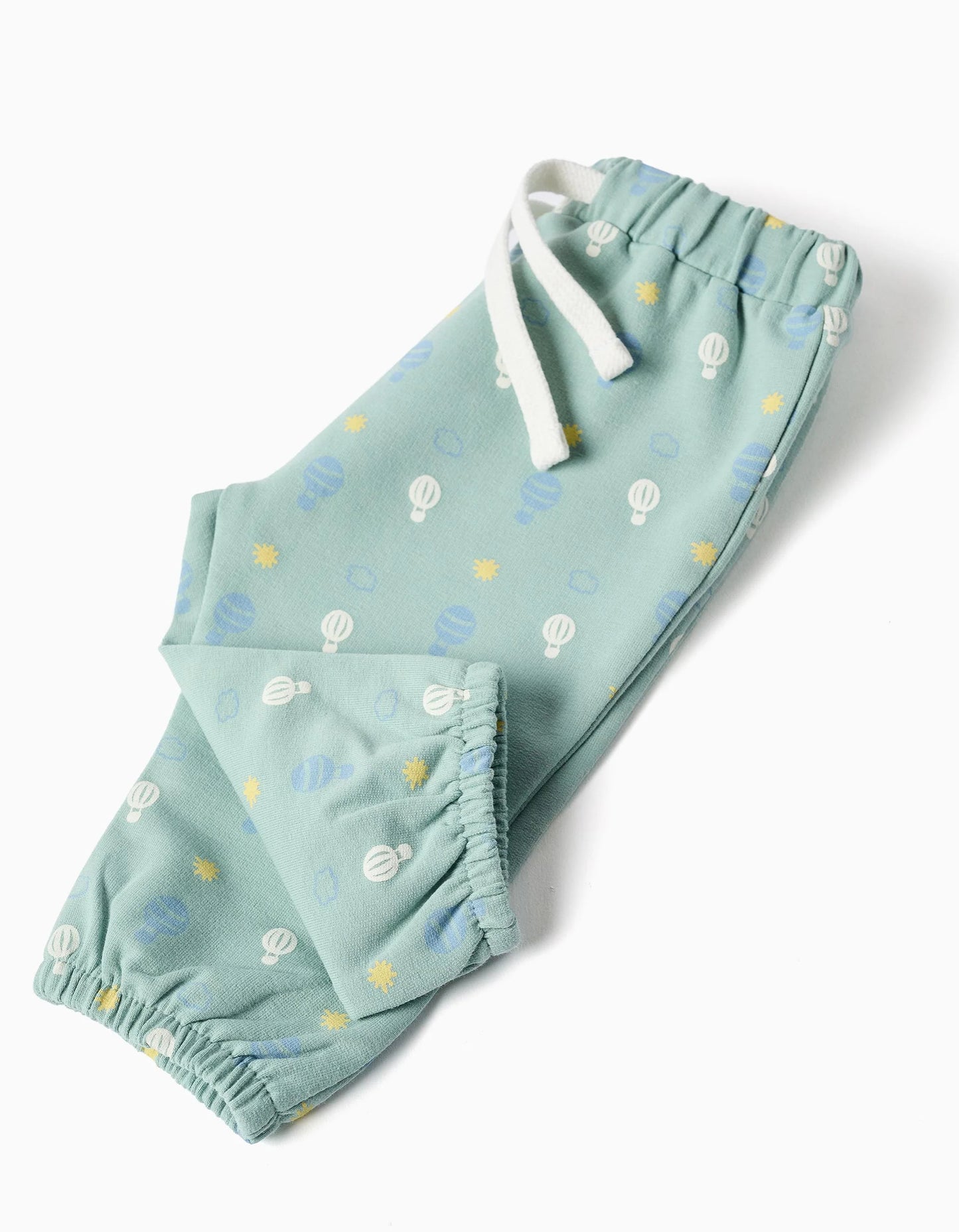 Cotton Jacket + Trousers with Motif for Newborn Boys, Light Green