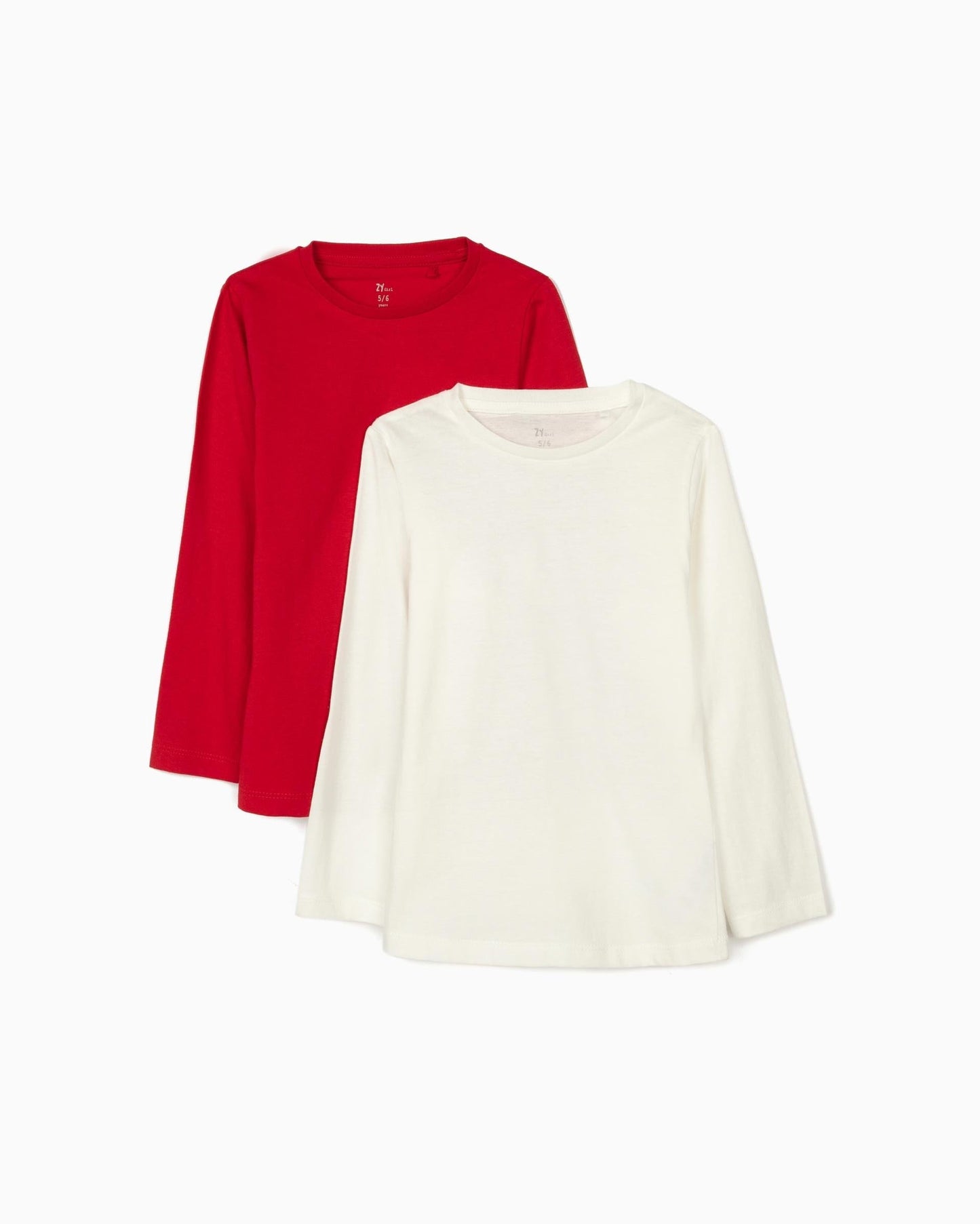 2 Long Sleeve Tops for Girls, Red/White